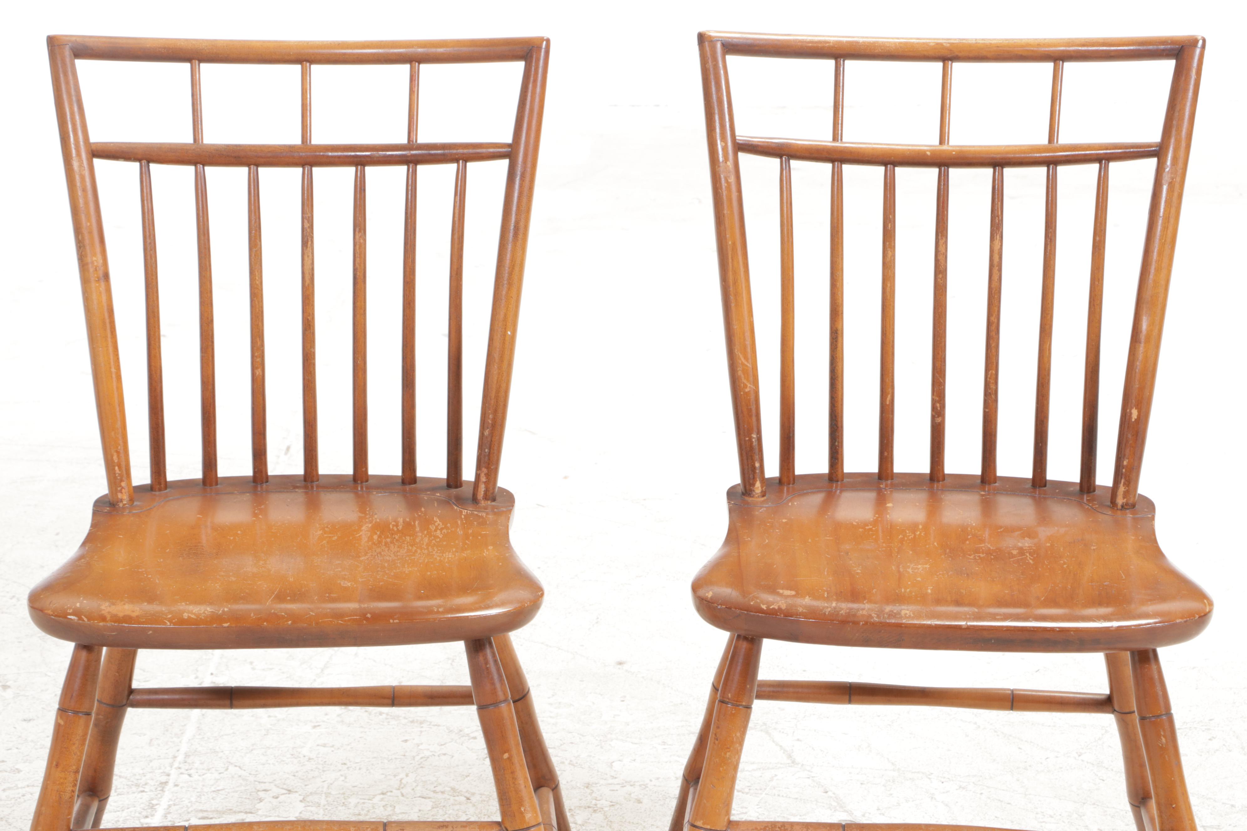 Pair of Curtis Products Inc. Colonial Style Maple Birdcage Windsor Side Chairs