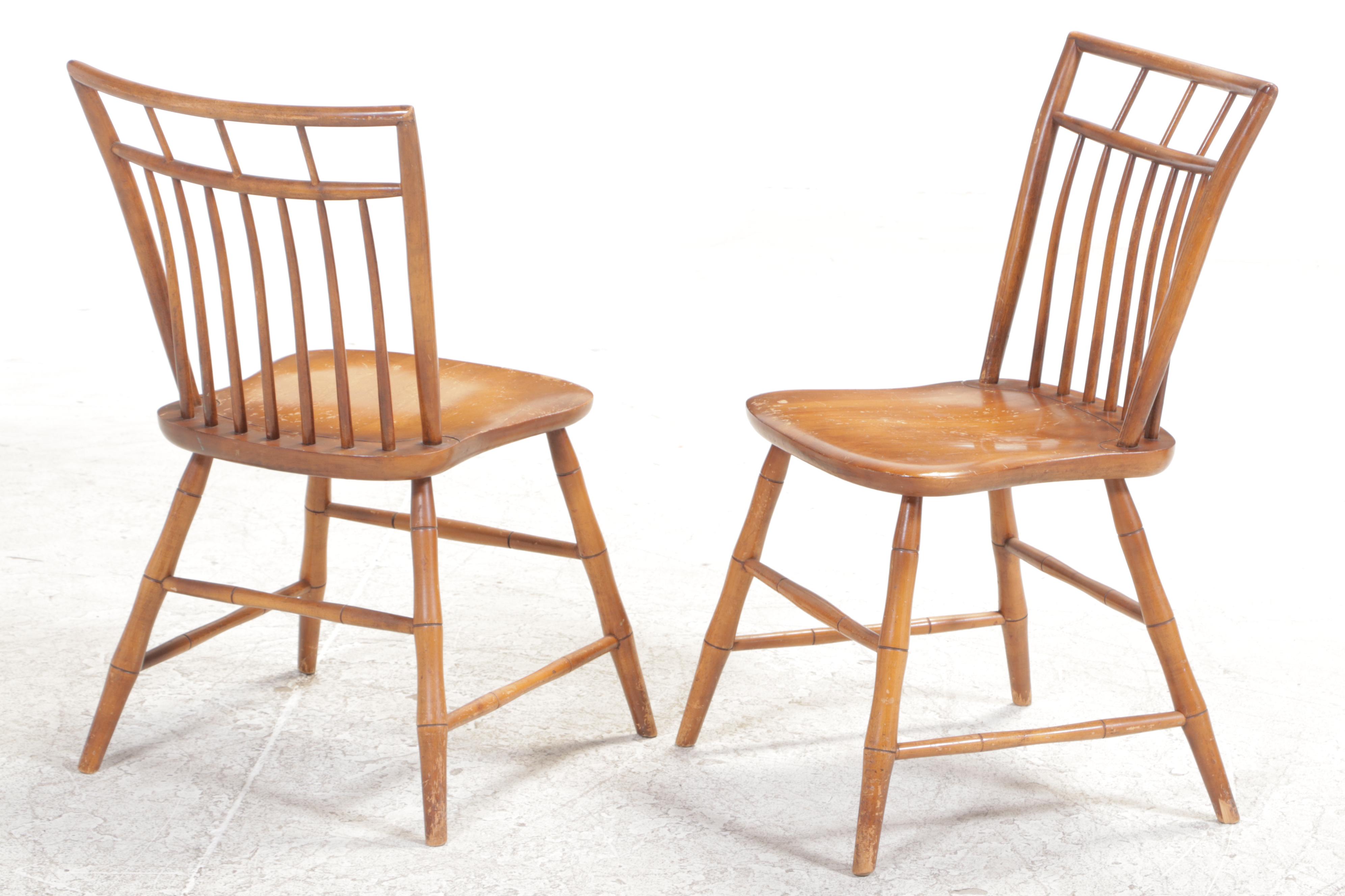Pair of Curtis Products Inc. Colonial Style Maple Birdcage Windsor Side Chairs