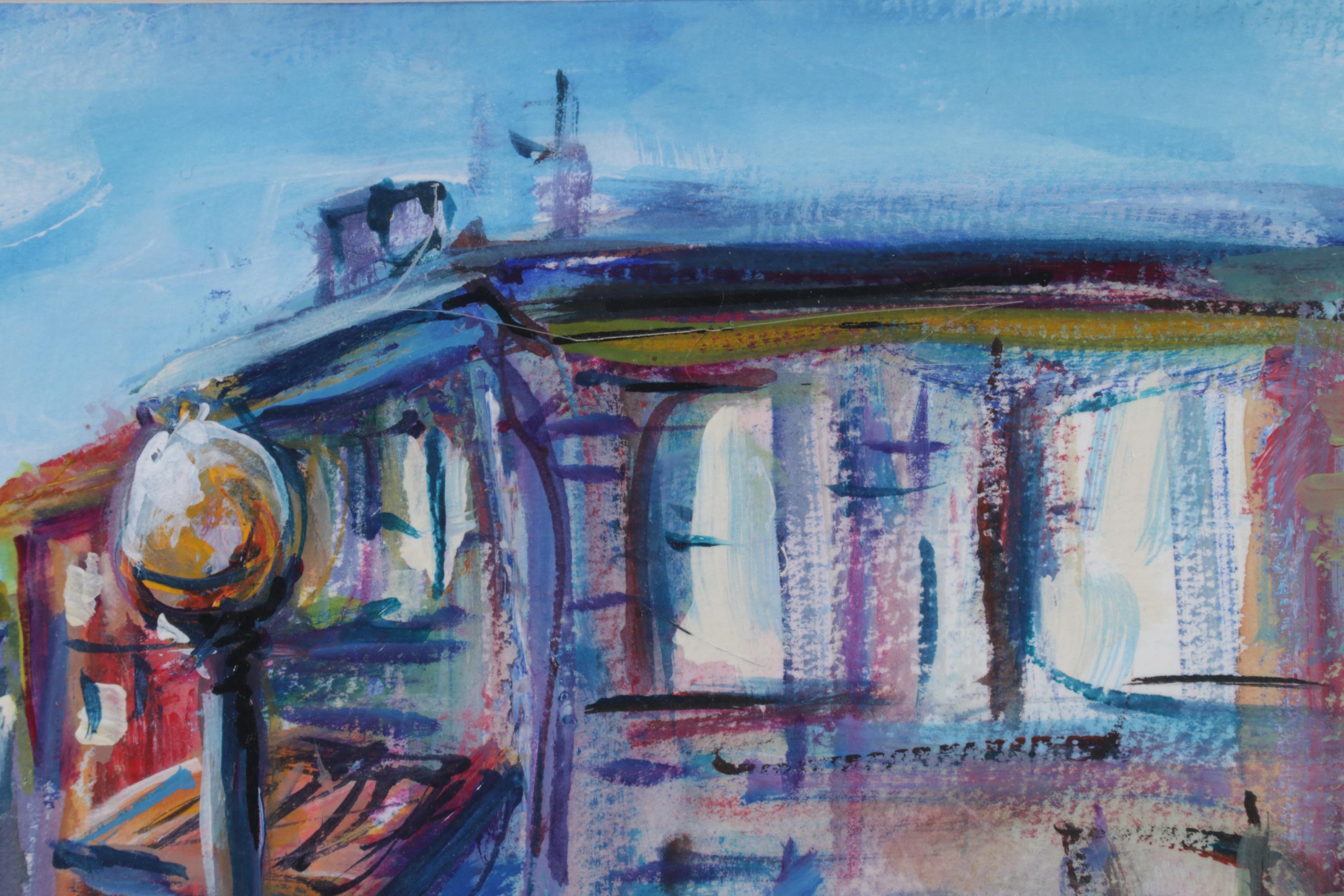 Mary Beth Schiros Folk Art Acrylic Painting of Colored Spheres on Sidewalks