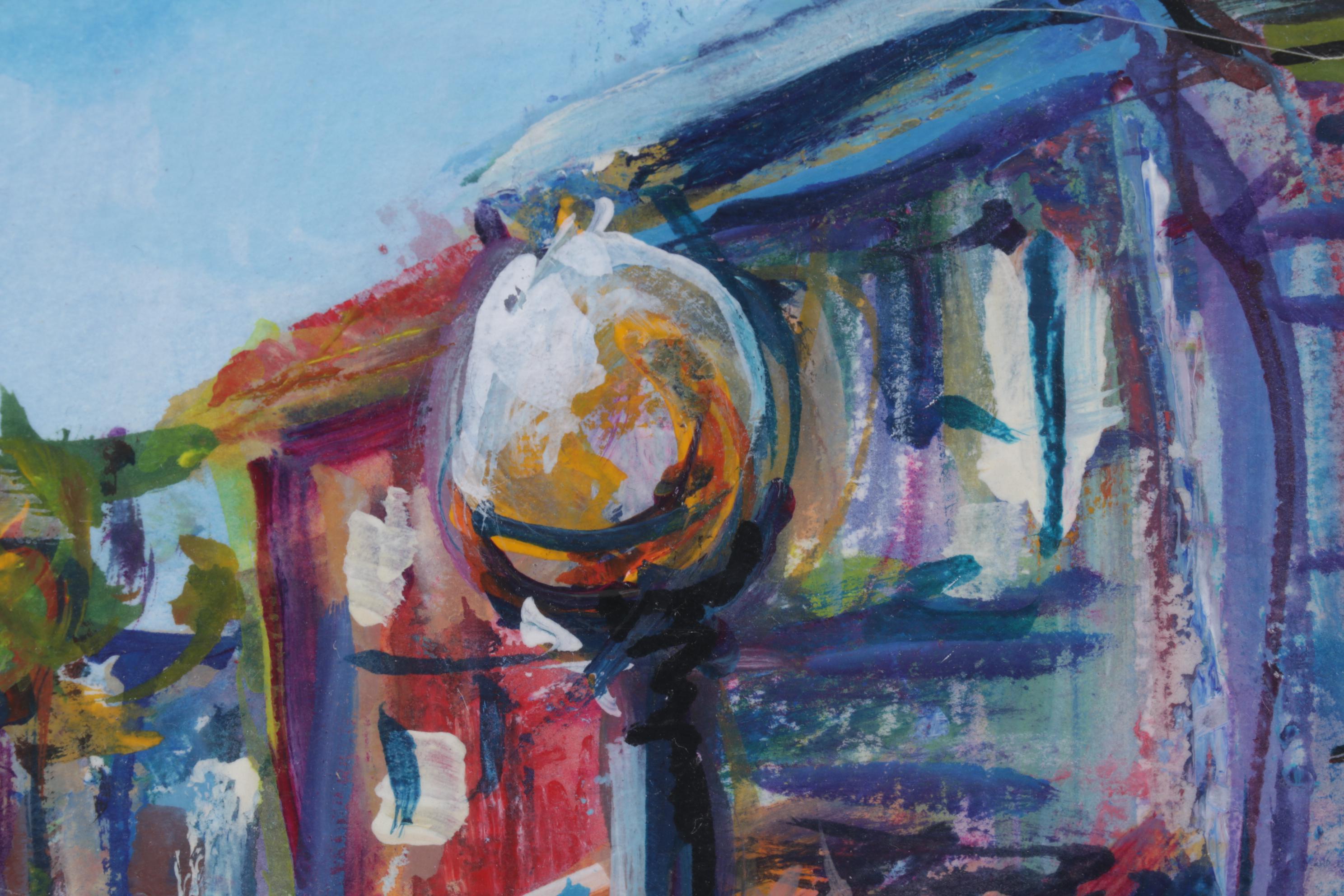 Mary Beth Schiros Folk Art Acrylic Painting of Colored Spheres on Sidewalks