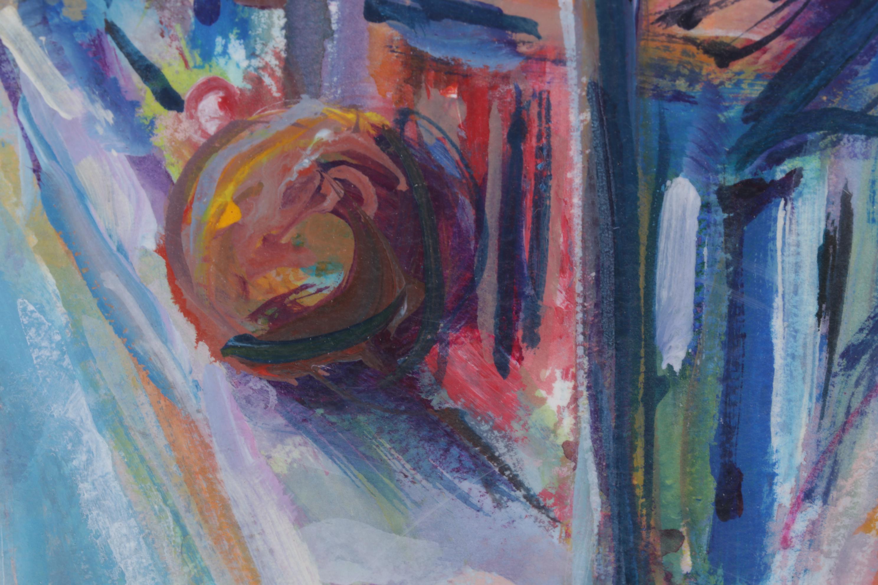 Mary Beth Schiros Folk Art Acrylic Painting of Colored Spheres on Sidewalks