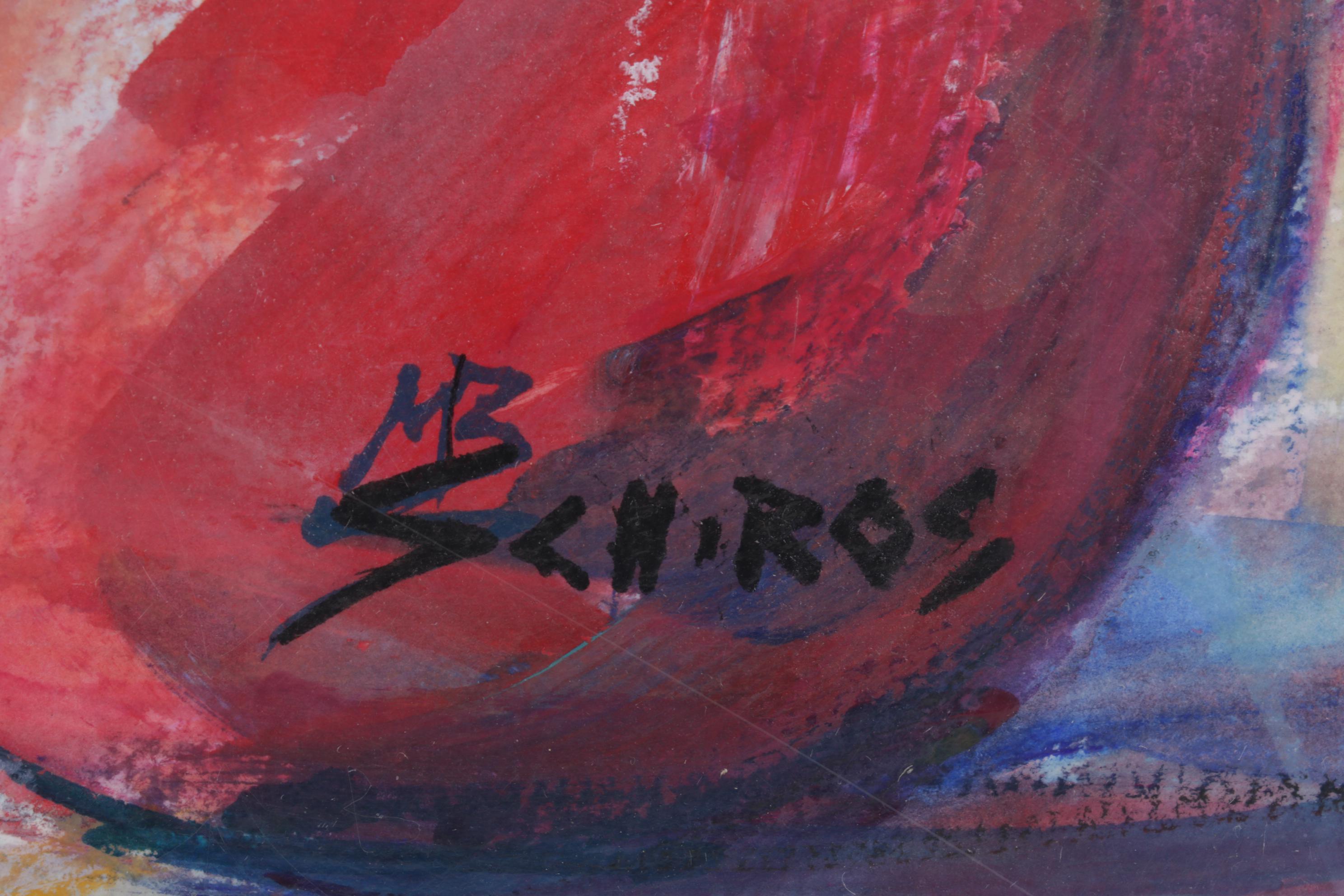 Mary Beth Schiros Folk Art Acrylic Painting of Colored Spheres on Sidewalks