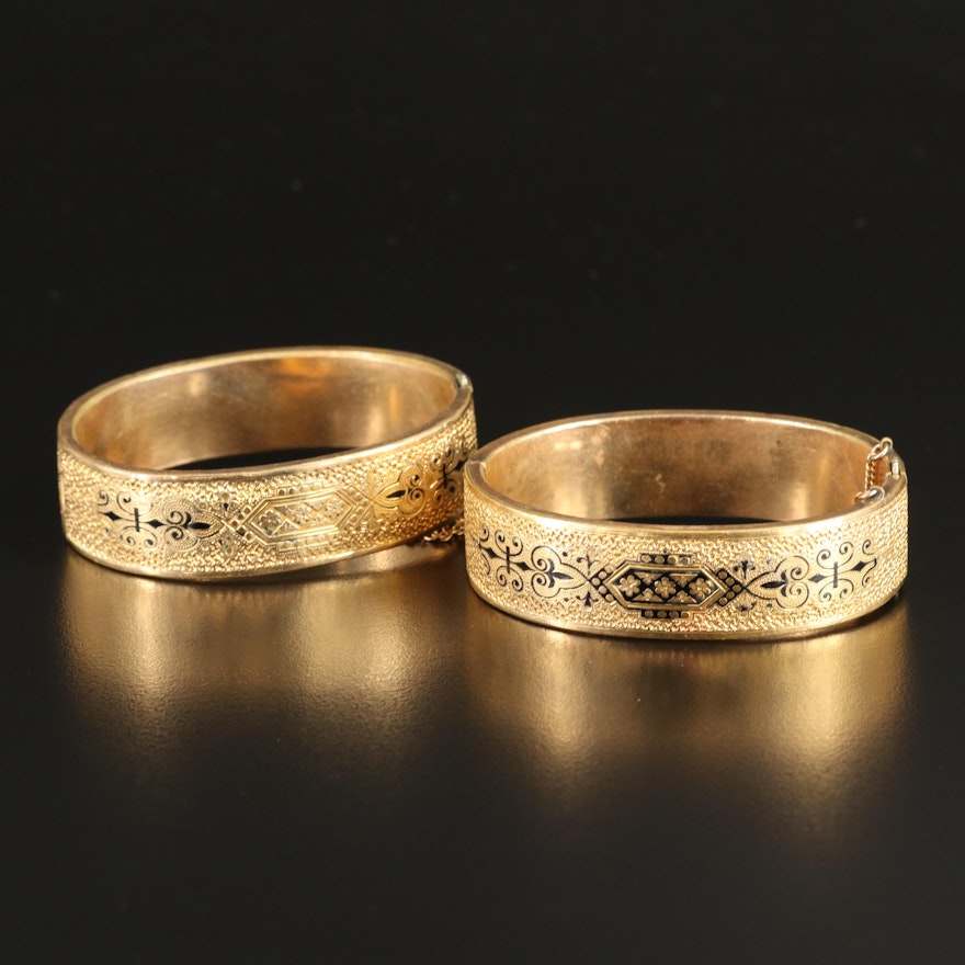 Victorian Taille d'Epargné Hinged Bangles