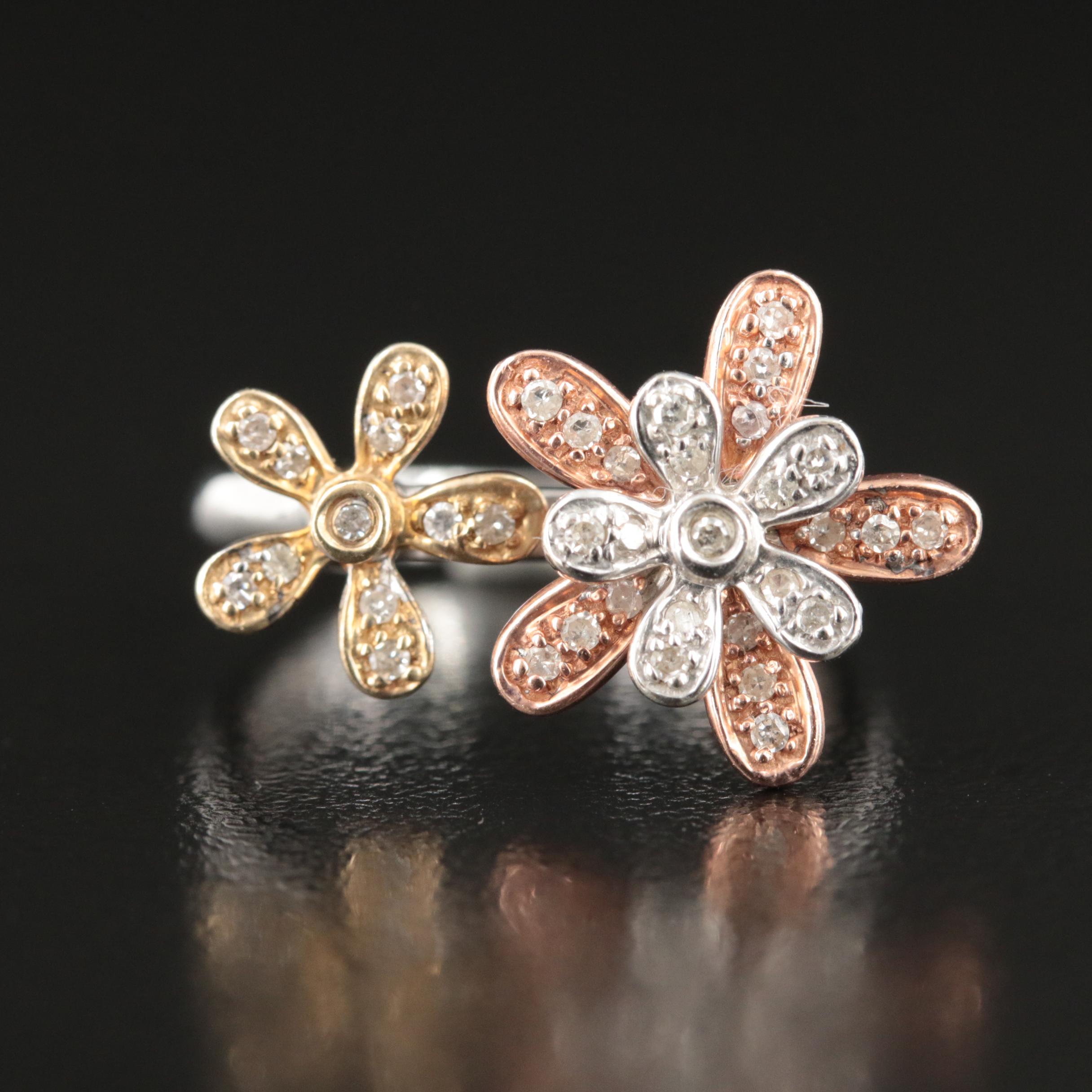 10K Tri-Color 0.22 CTW Diamond Flower Ring