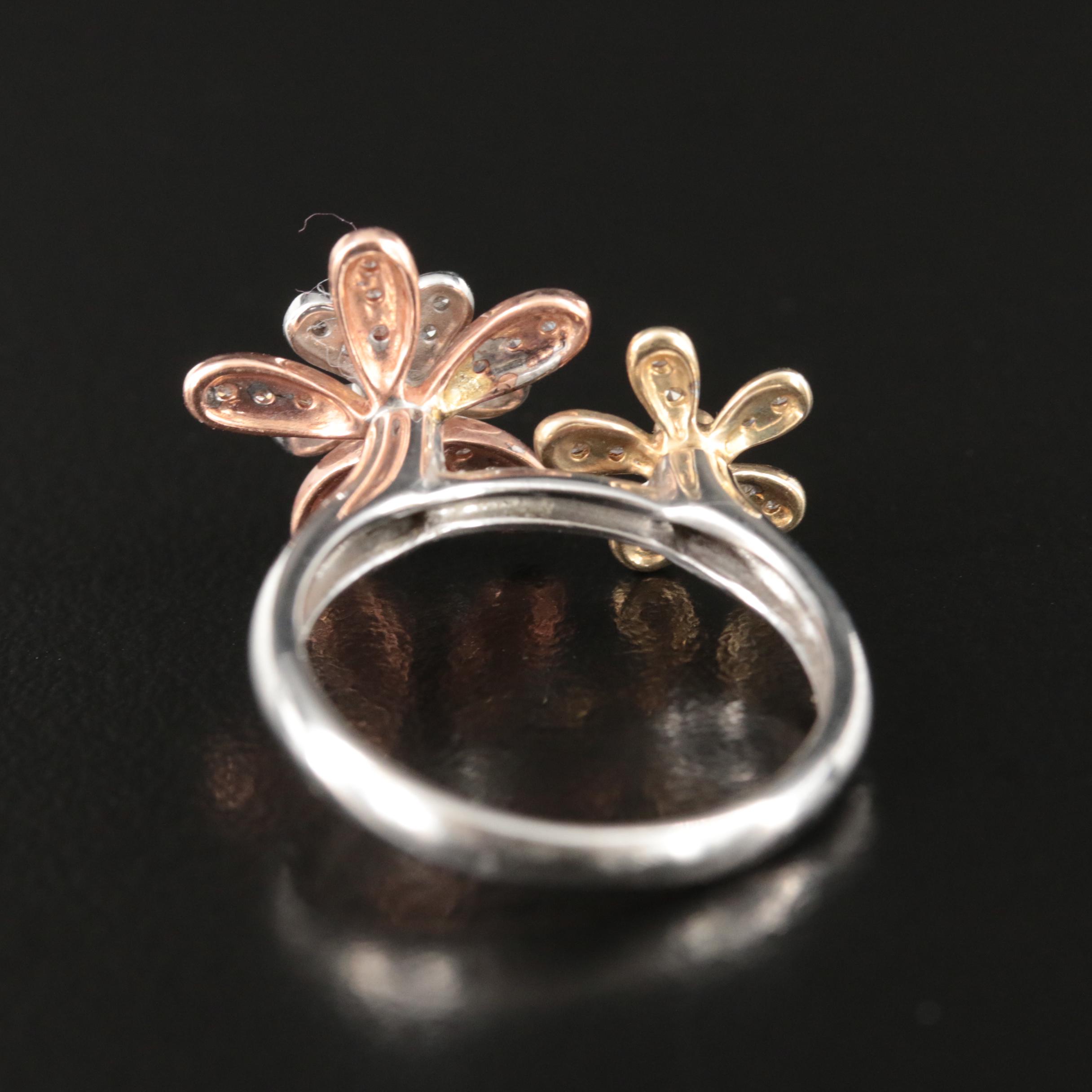 10K Tri-Color 0.22 CTW Diamond Flower Ring