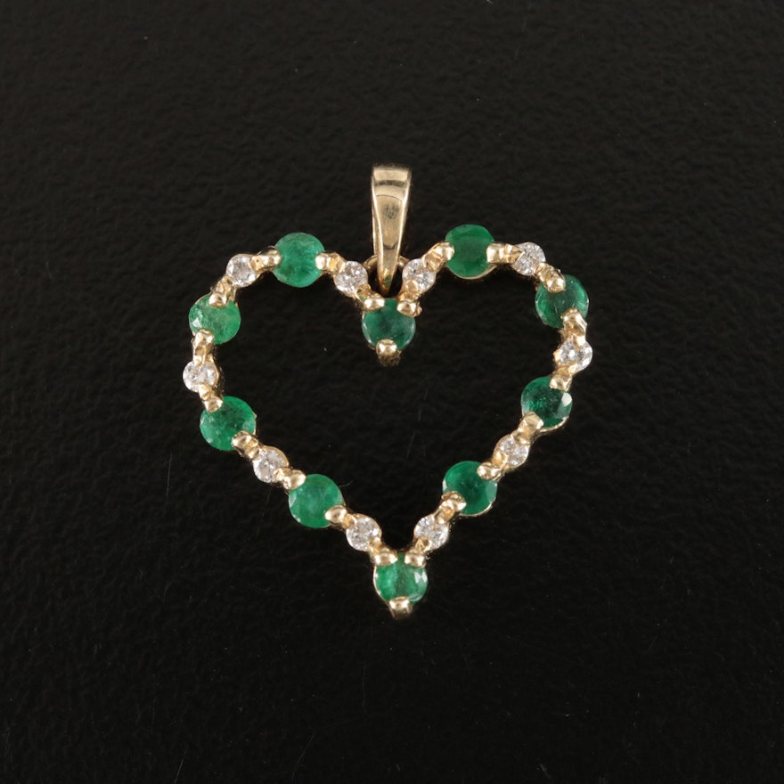 14K Emerald and Diamond Heart Pendant