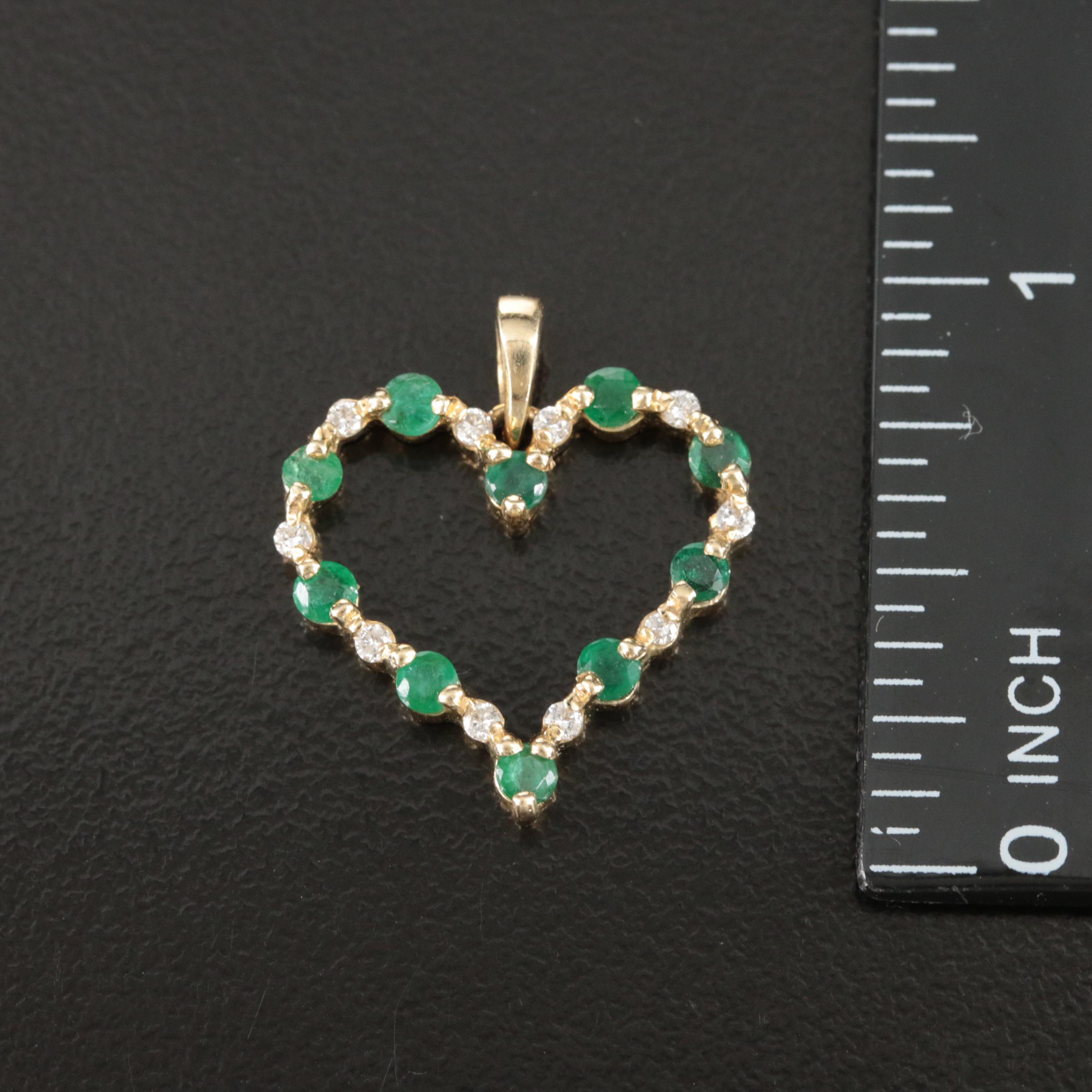 14K Emerald and Diamond Heart Pendant