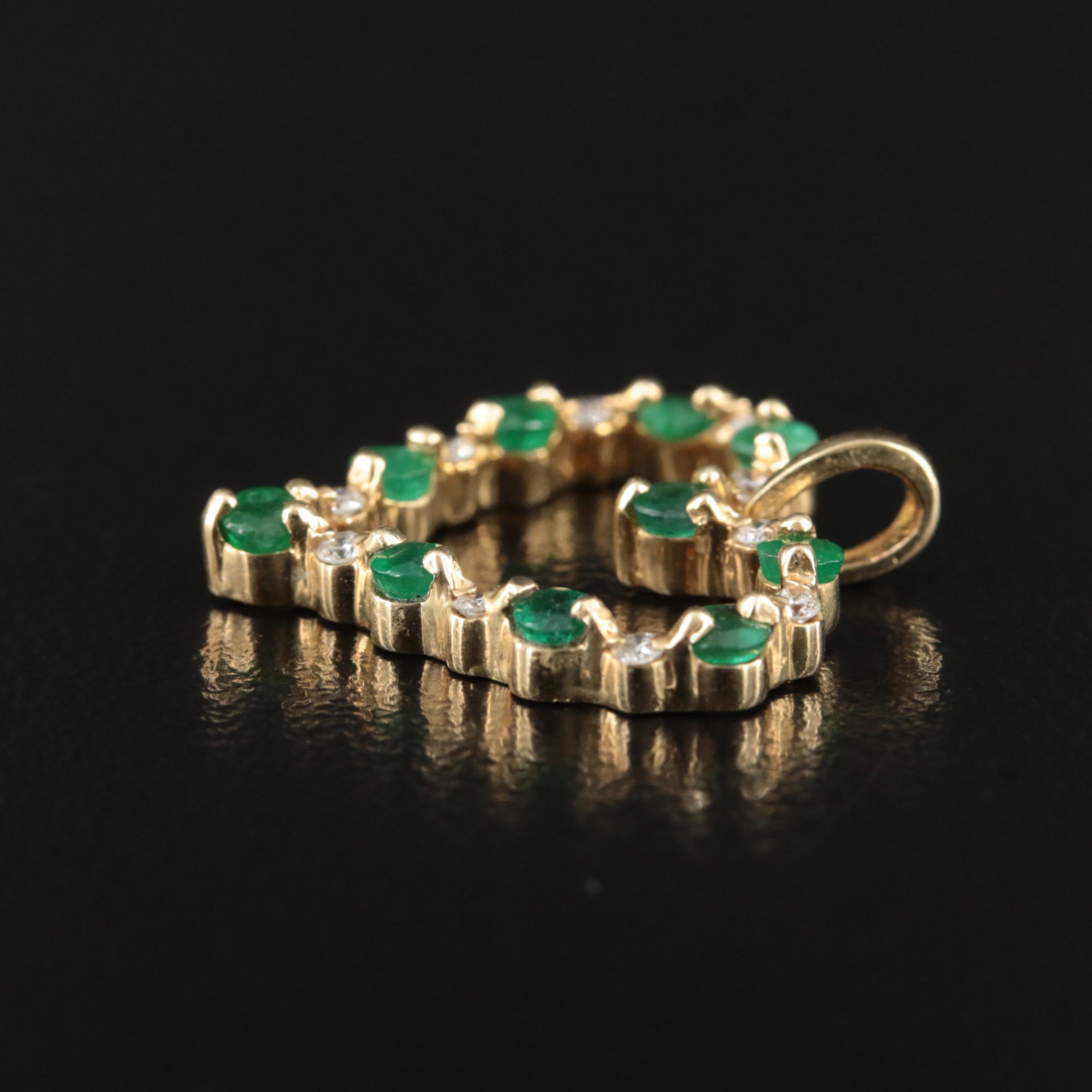 14K Emerald and Diamond Heart Pendant
