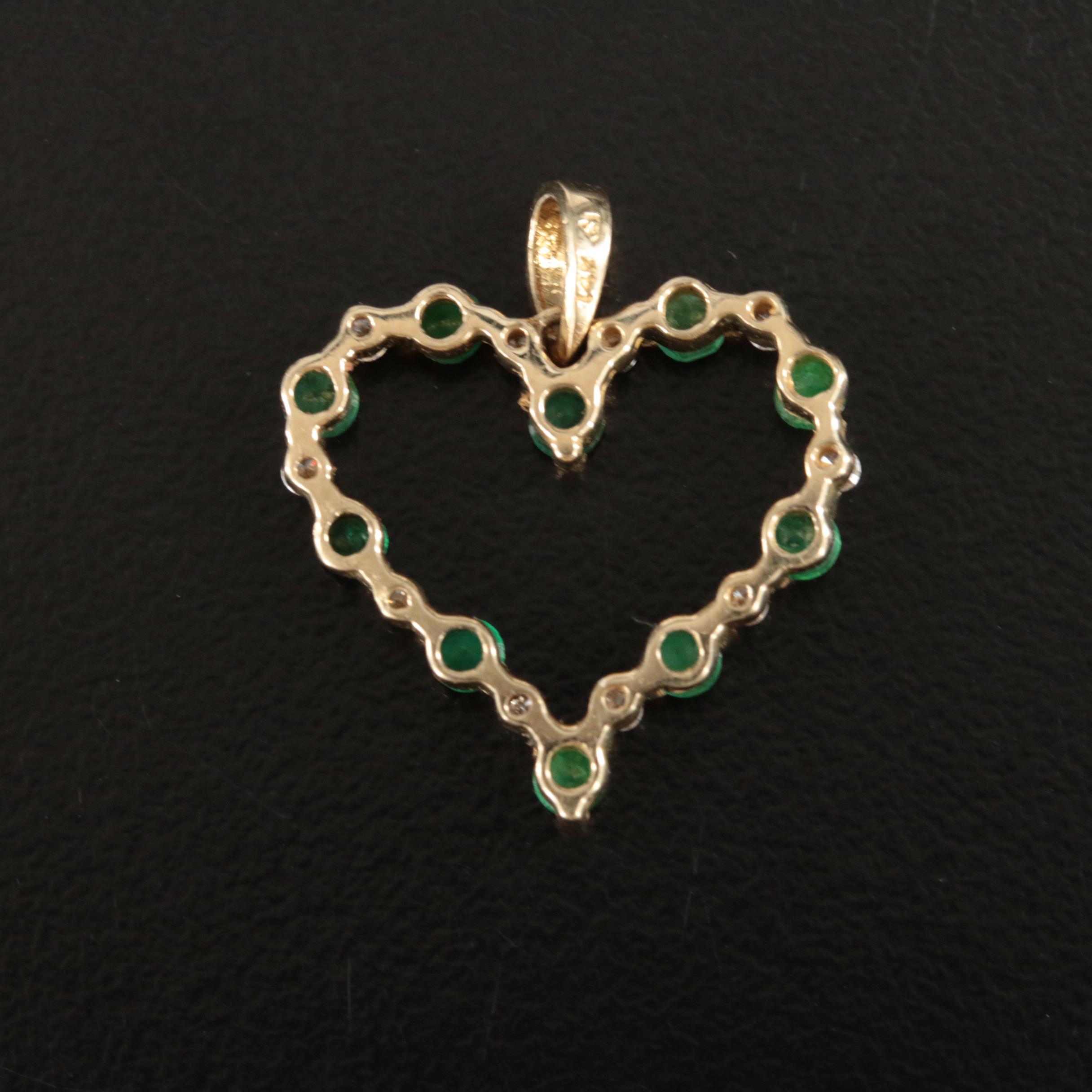 14K Emerald and Diamond Heart Pendant