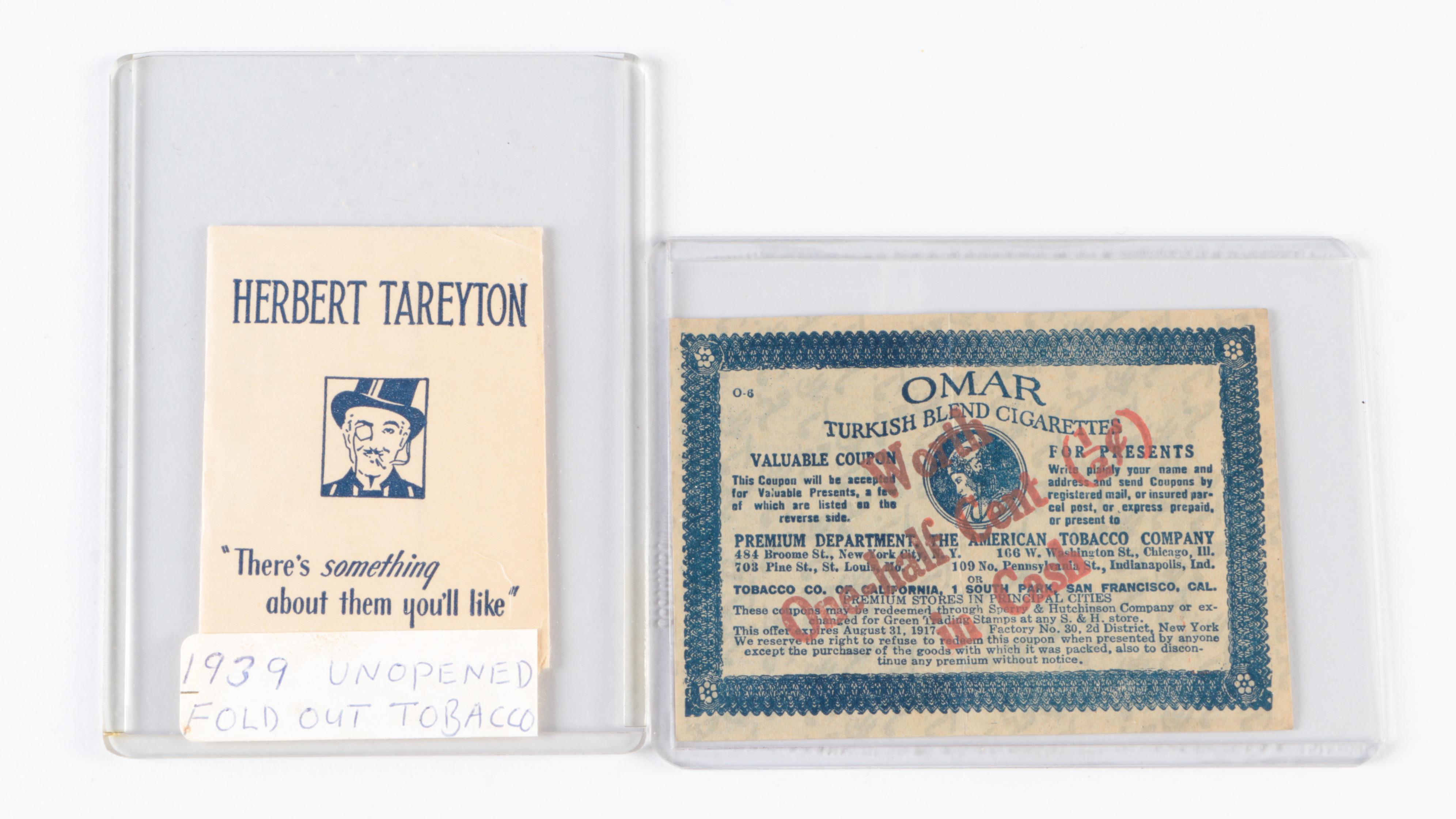 1939 Sealed Herbert Tareyton Fold Out with Cigarette and Cigar Coupons
