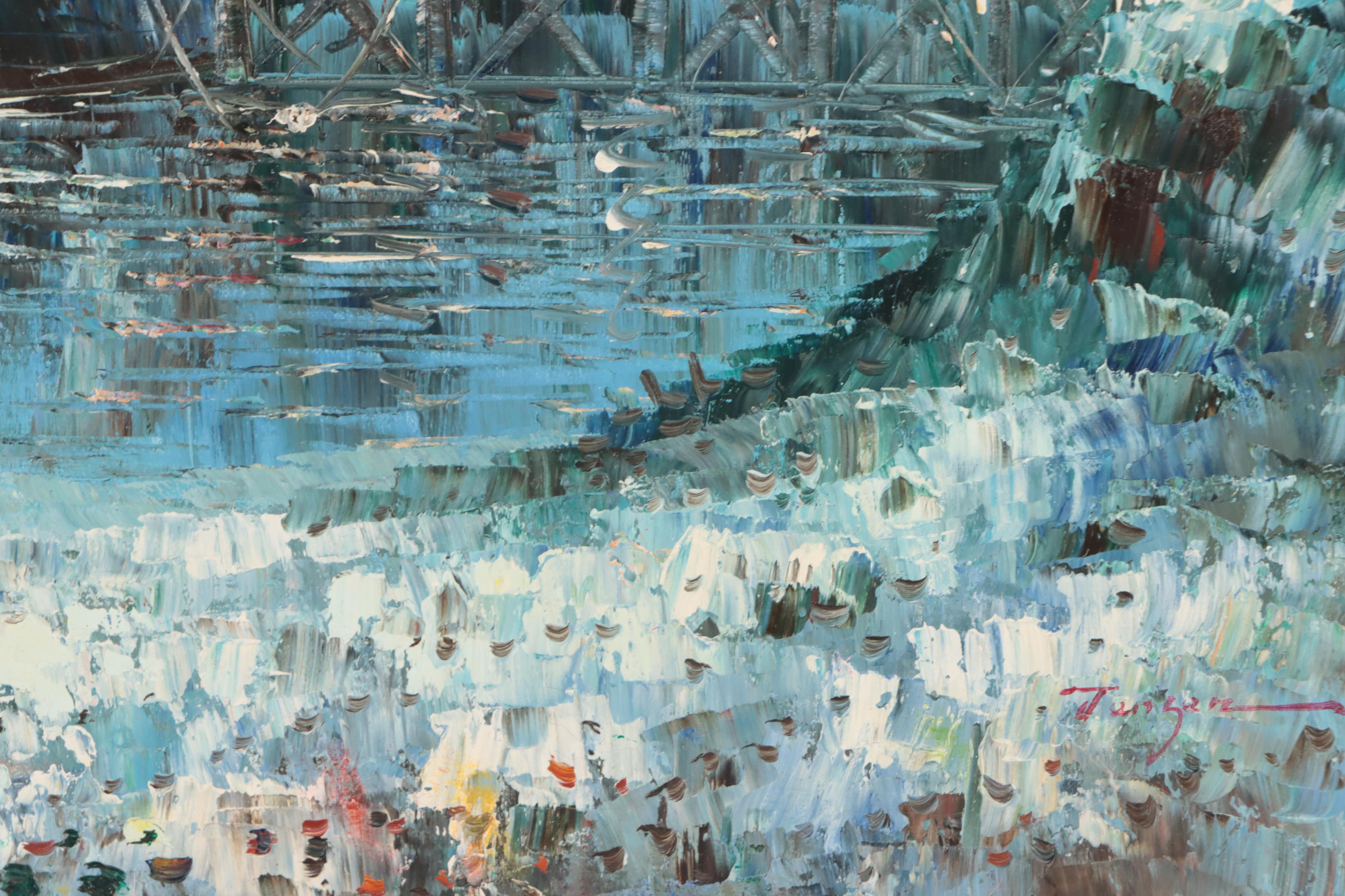 Harbor Scene Oil Painting, Circa 1960