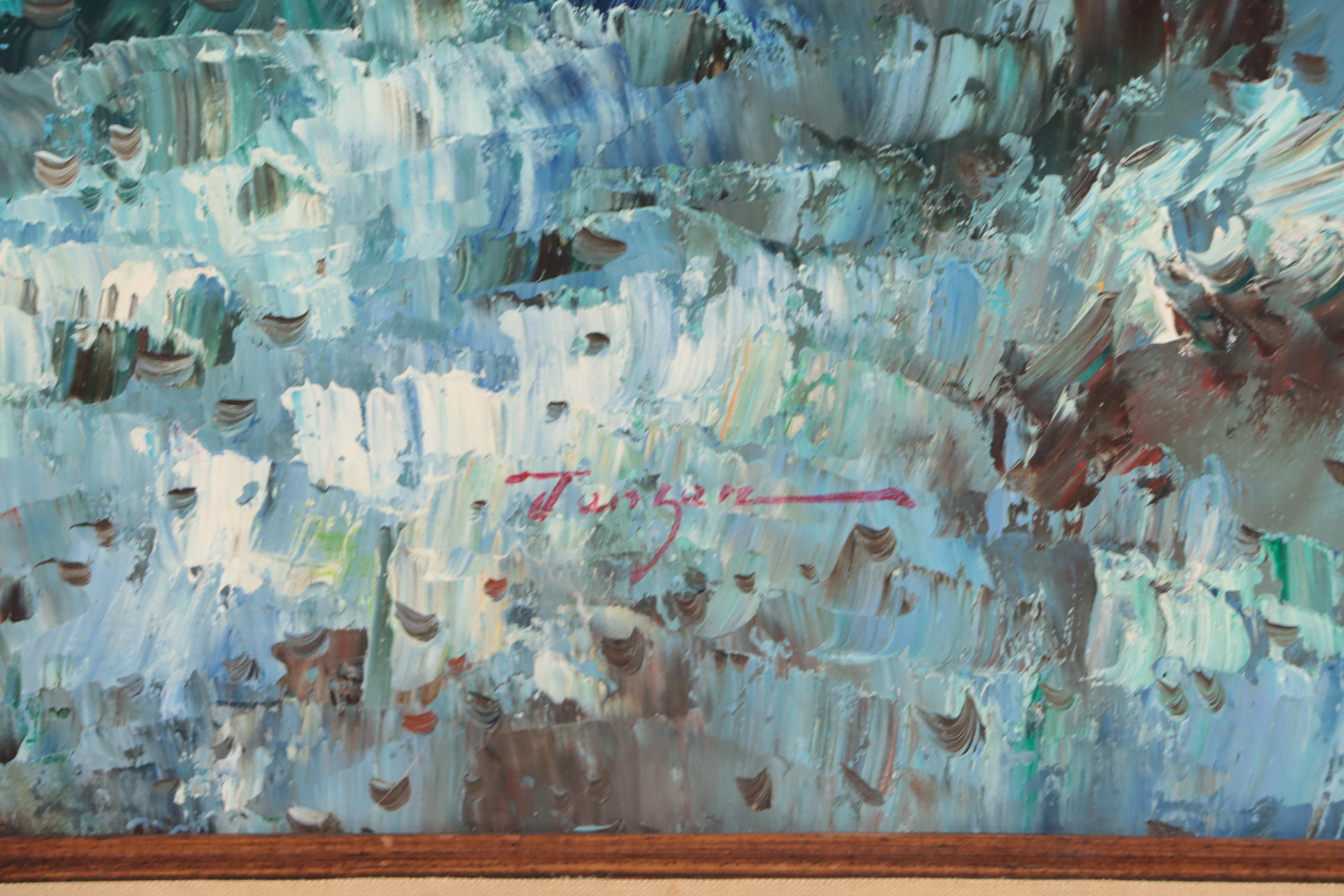 Harbor Scene Oil Painting, Circa 1960