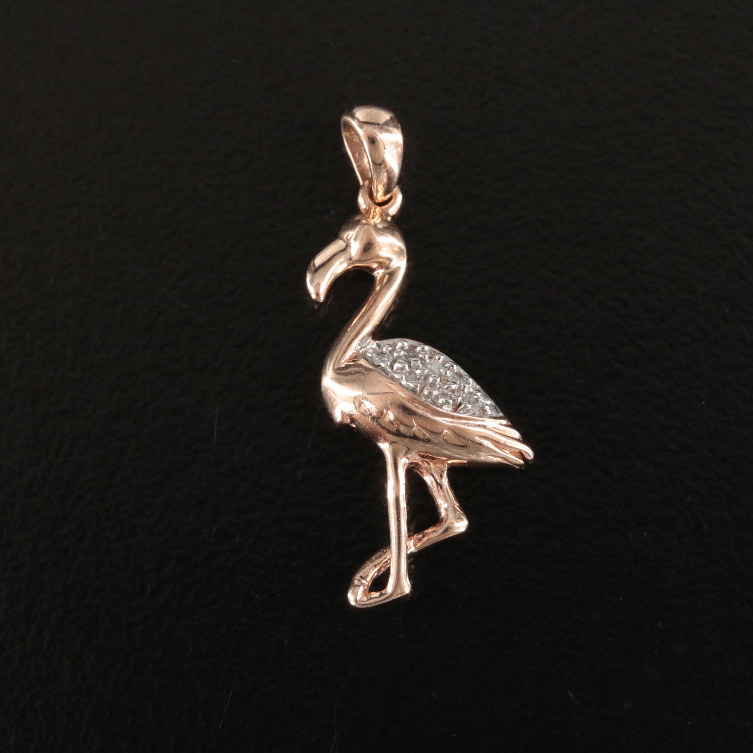 10K Rose Gold Diamond Flamingo Pendant