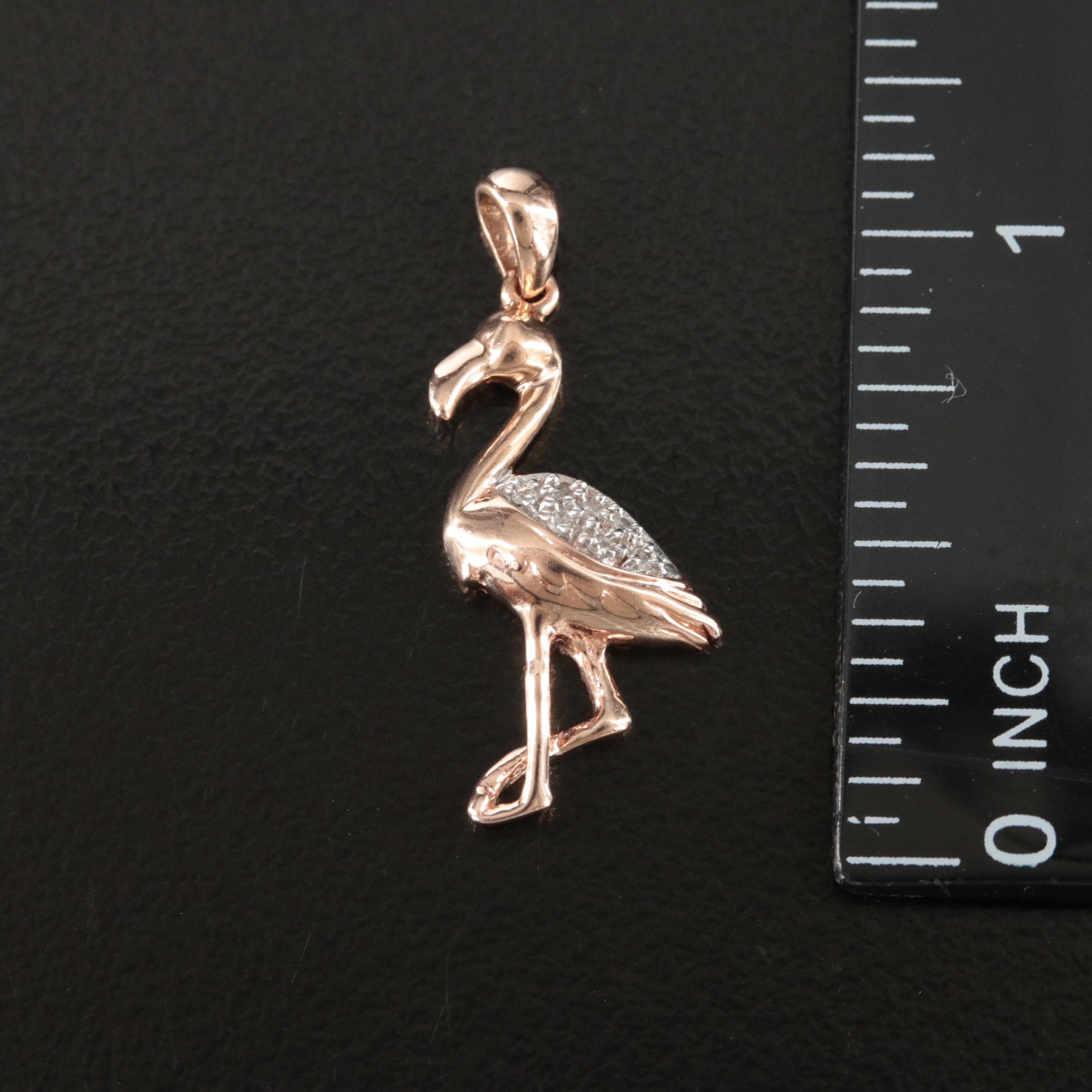 10K Rose Gold Diamond Flamingo Pendant