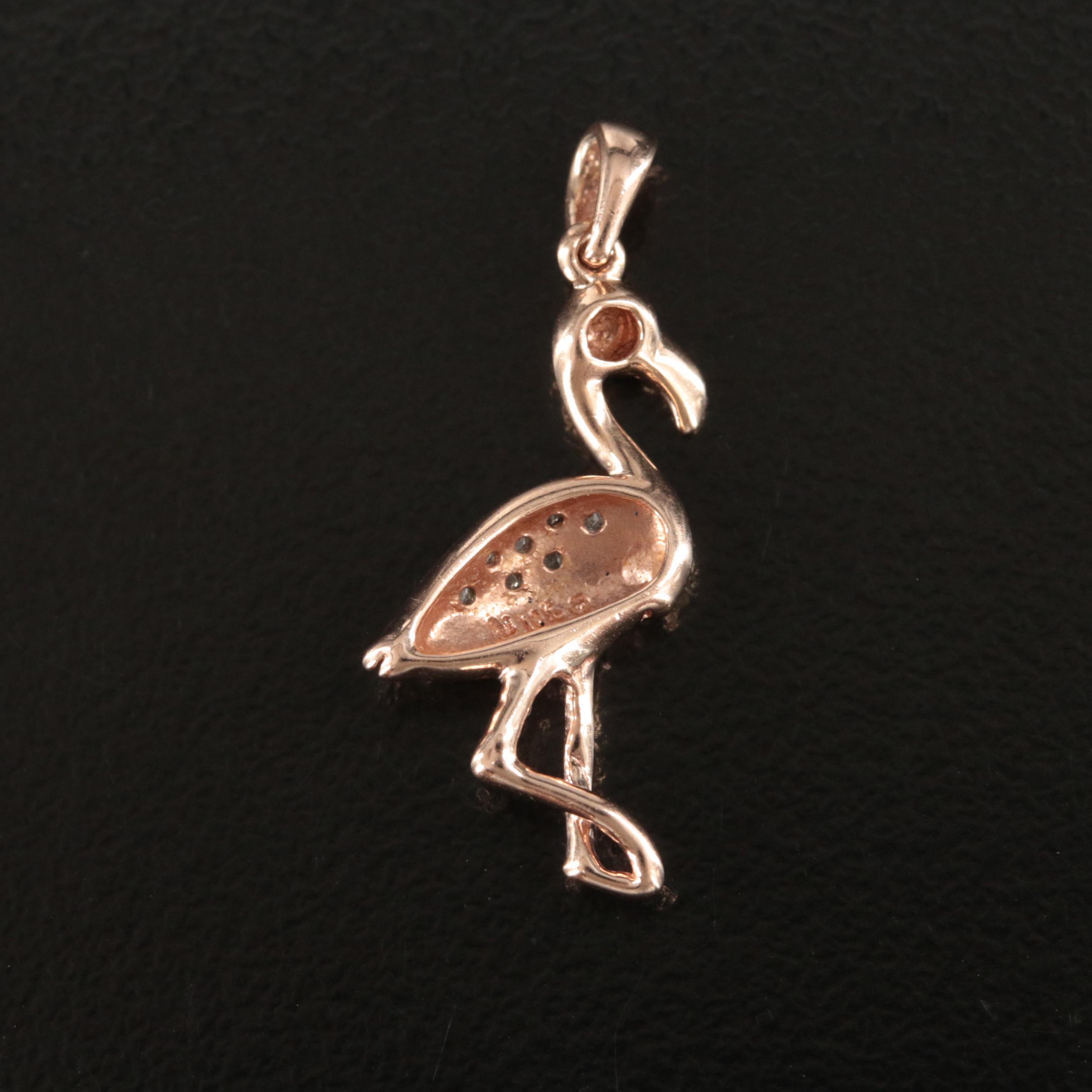 10K Rose Gold Diamond Flamingo Pendant