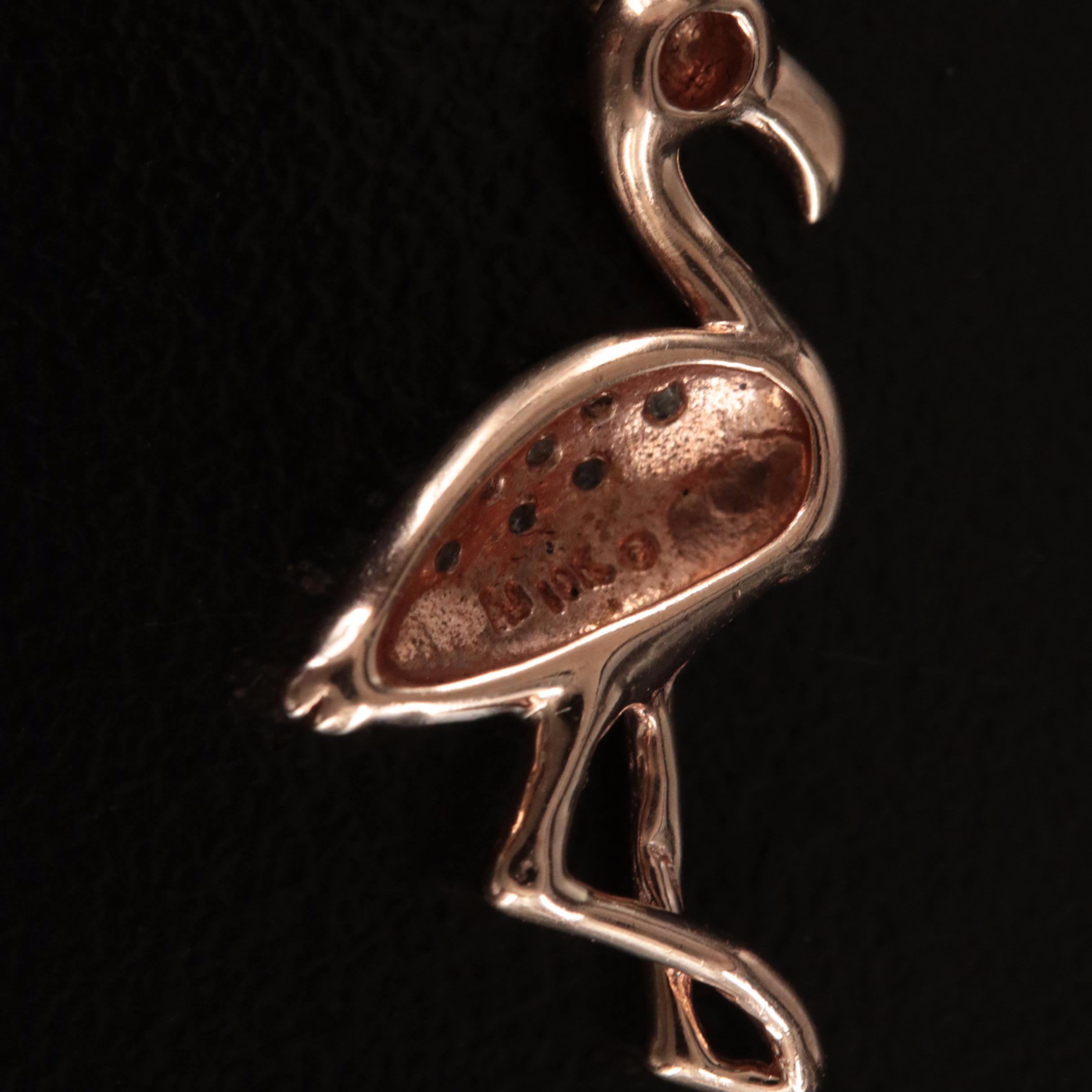 10K Rose Gold Diamond Flamingo Pendant