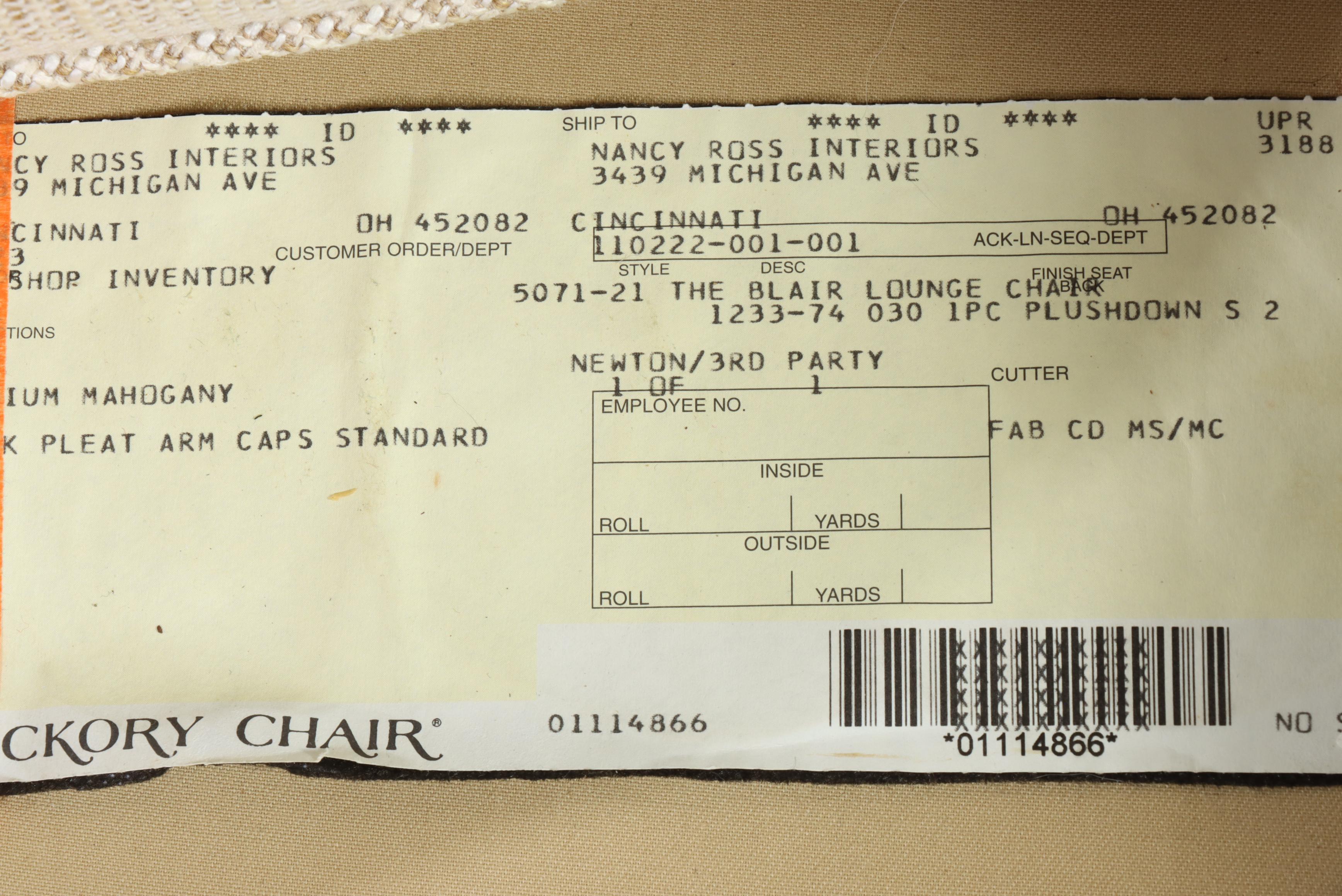 Hickory Chair "Mark Hampton Collection" Custom-Upholstered Easy Armchair