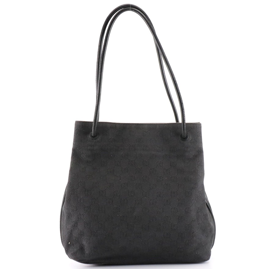 Gucci Gifford Tote Bag in GG Denim and Black Leather
