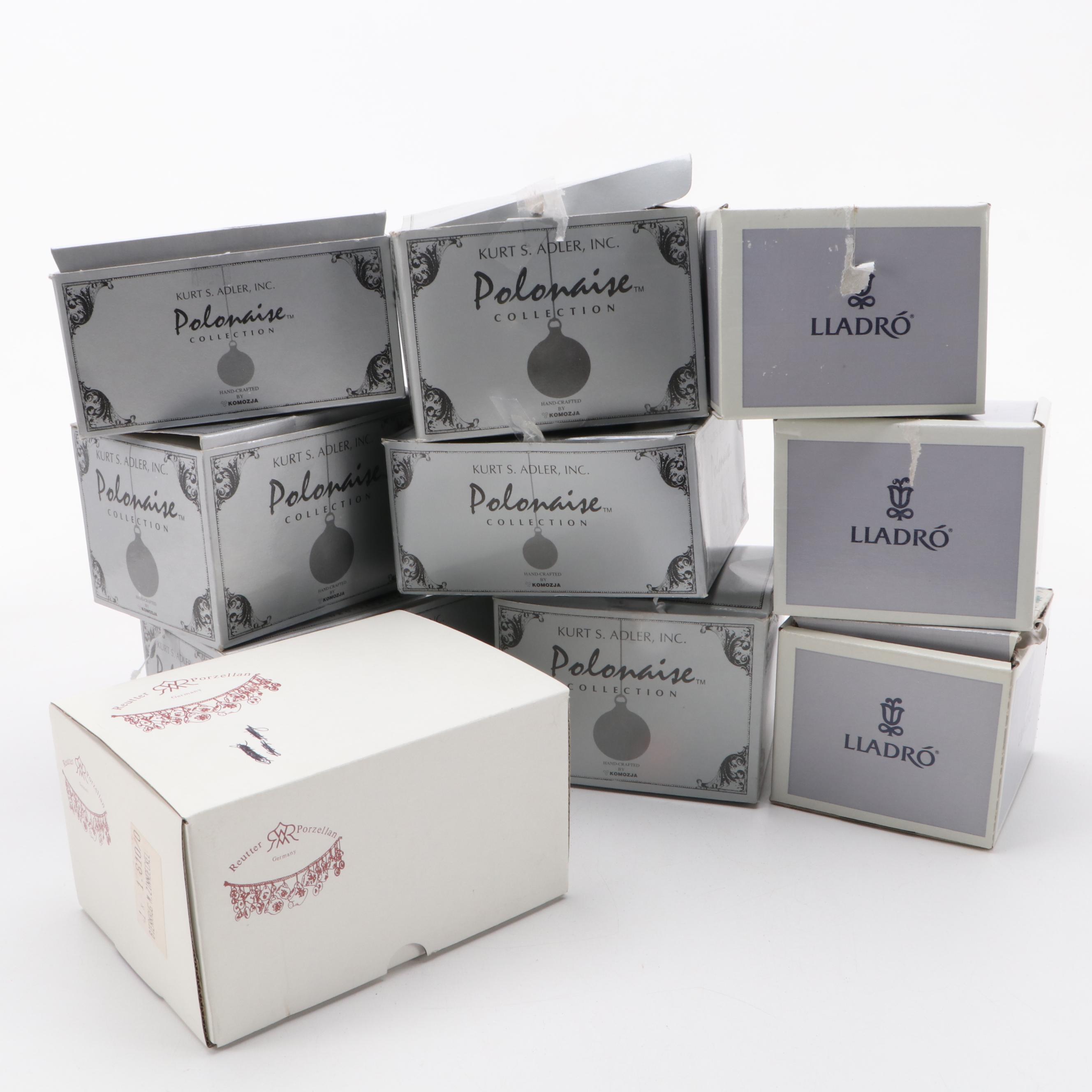 Lenox, Lladró Porcelain and Kurt Adler Polonaise Collection Glass Ornaments