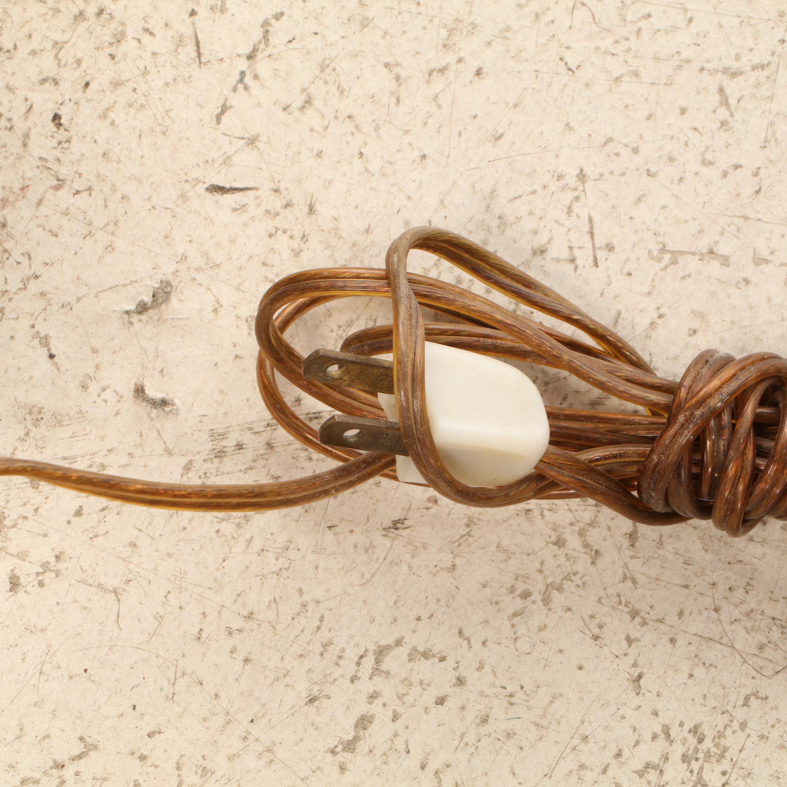 Brass Offset Arm Floor Lamp With Painted Milk Glass Shade, Mid-20th Century