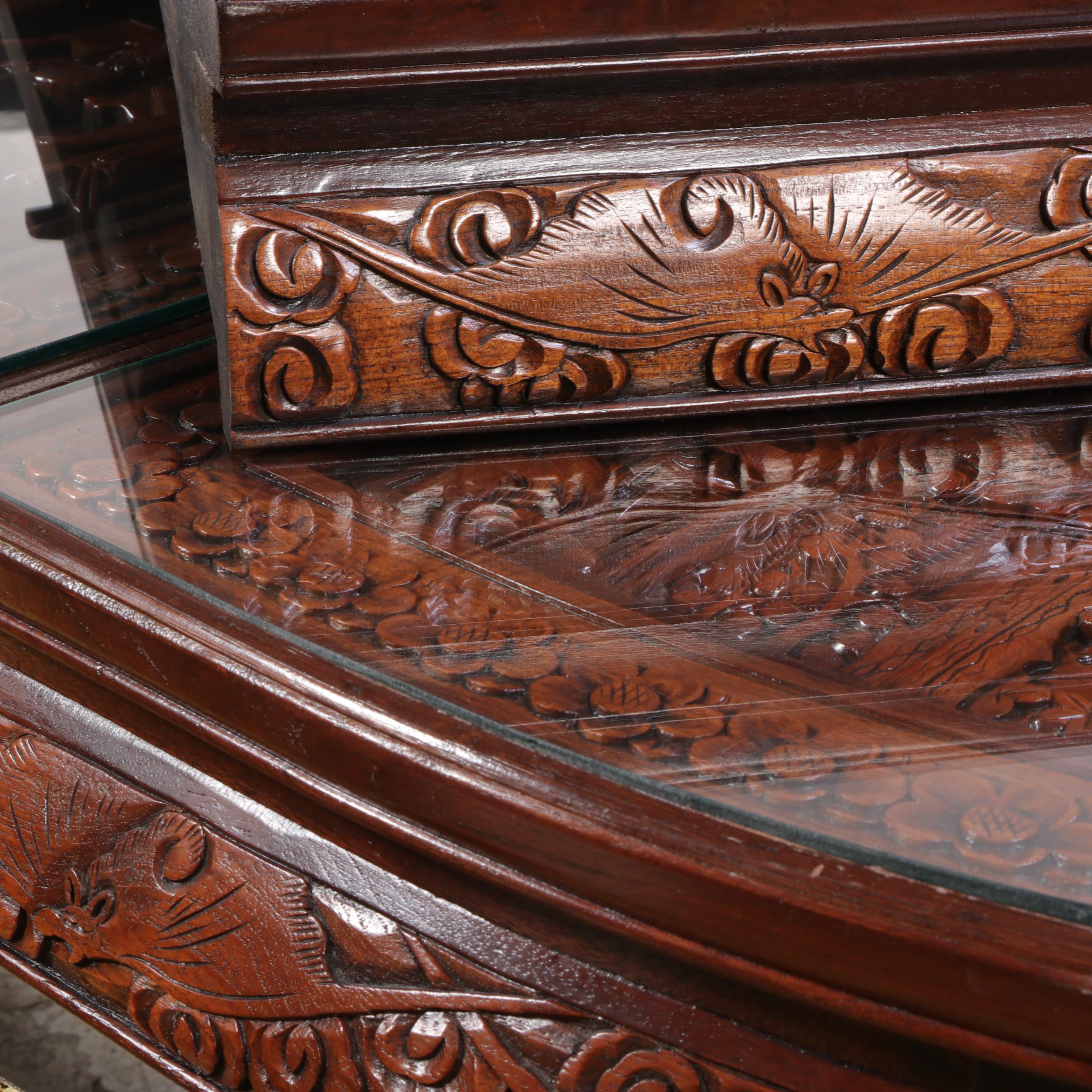 Chinese Dragon-Carved Hardwood Nine-Piece Dining Set