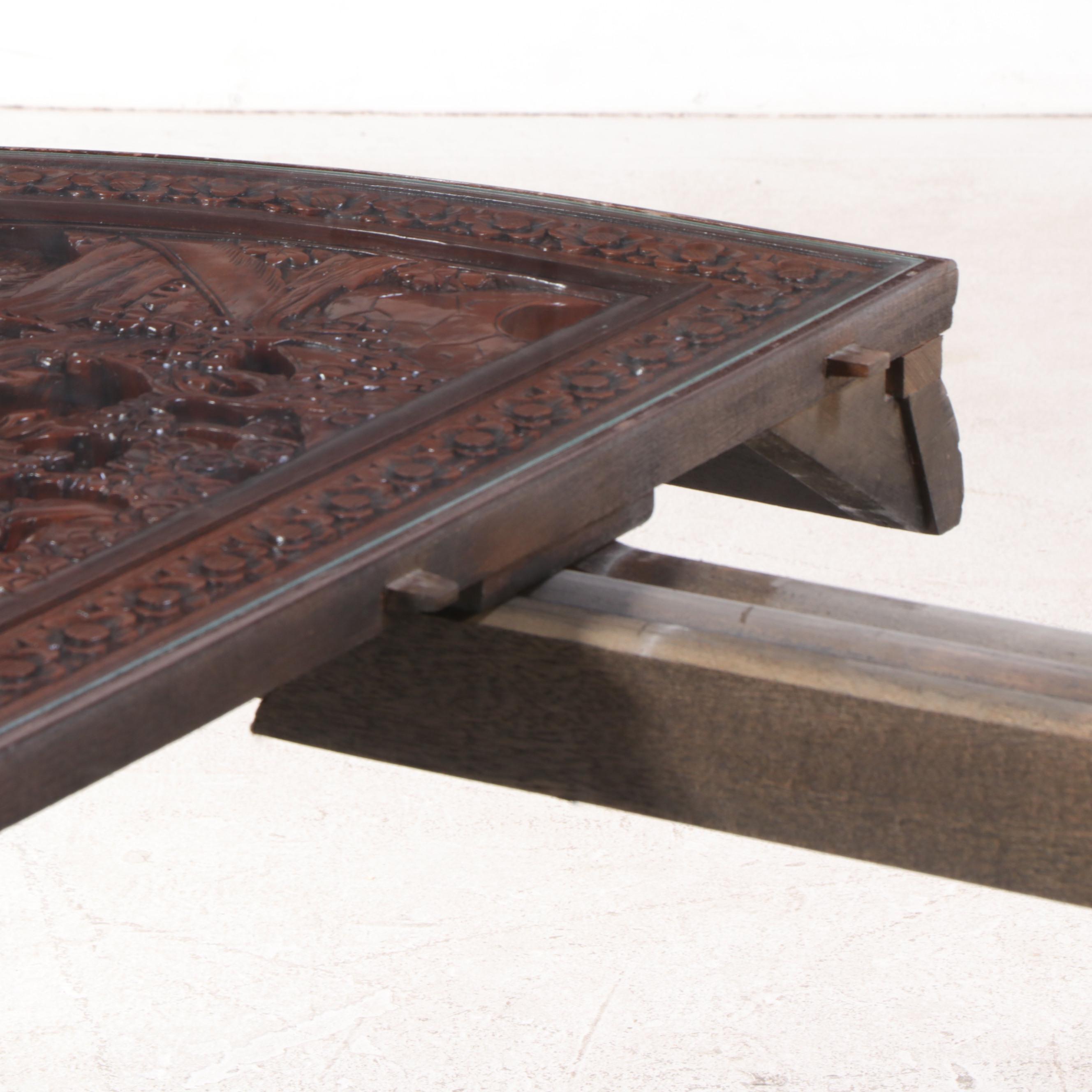 Chinese Dragon-Carved Hardwood Nine-Piece Dining Set