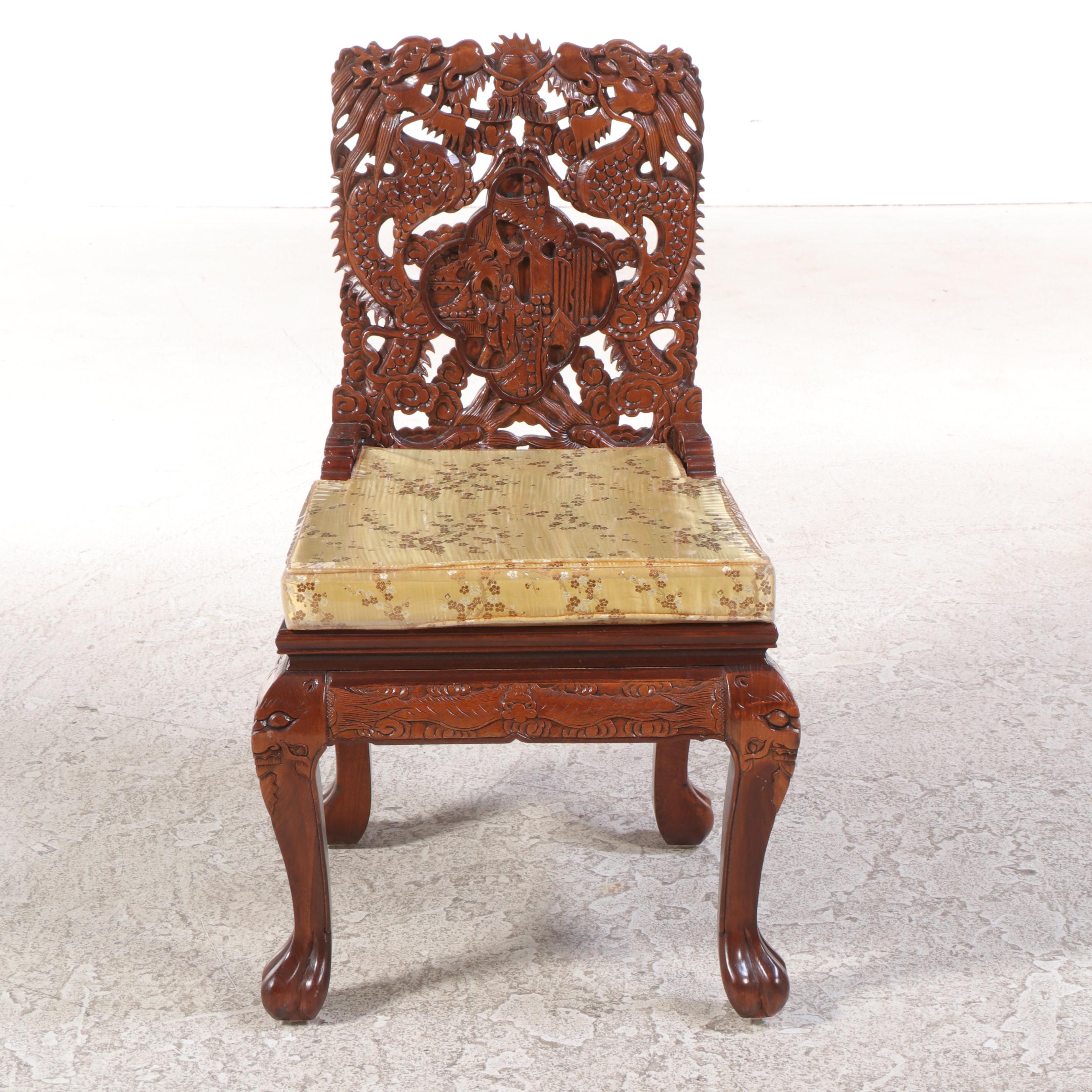 Chinese Dragon-Carved Hardwood Nine-Piece Dining Set