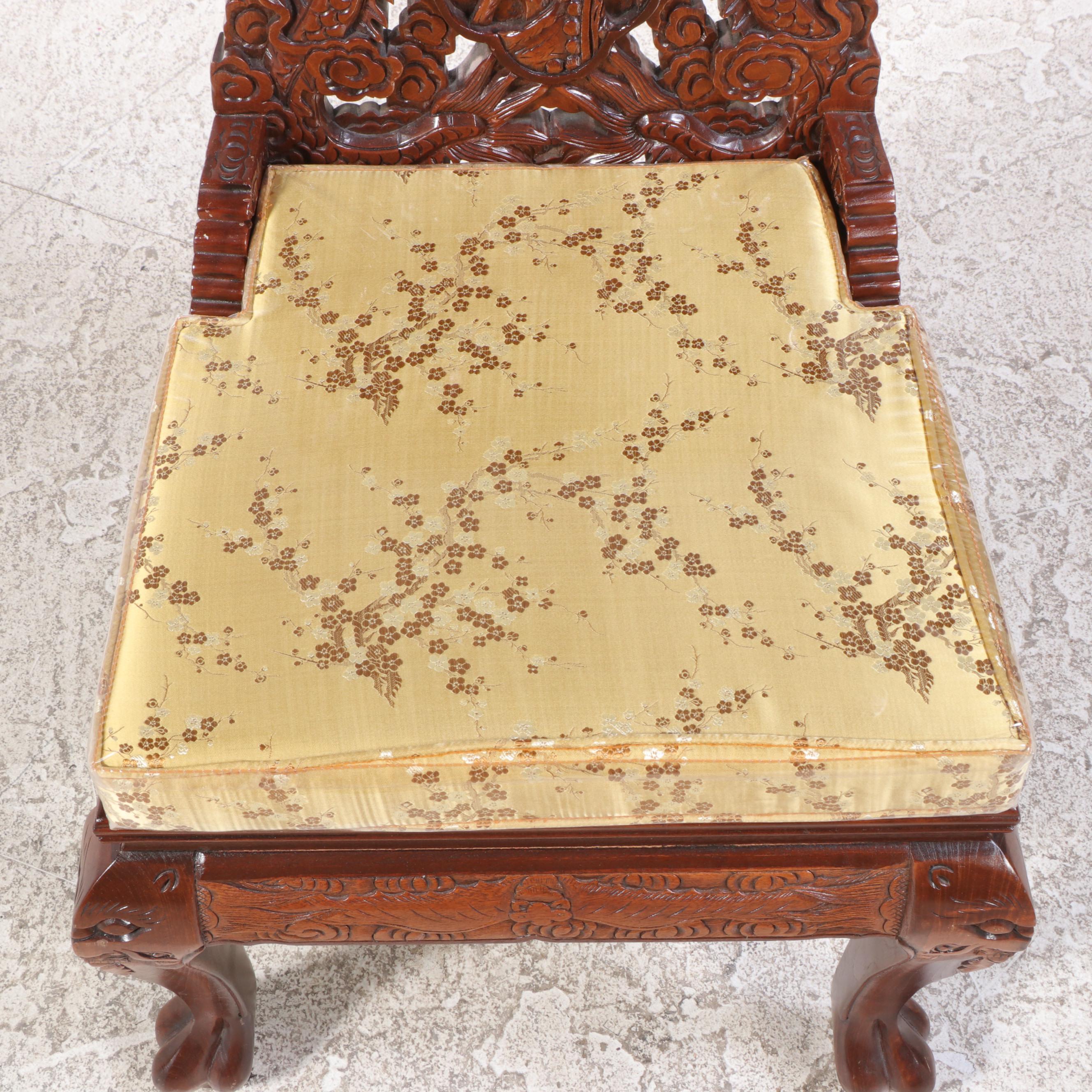 Chinese Dragon-Carved Hardwood Nine-Piece Dining Set