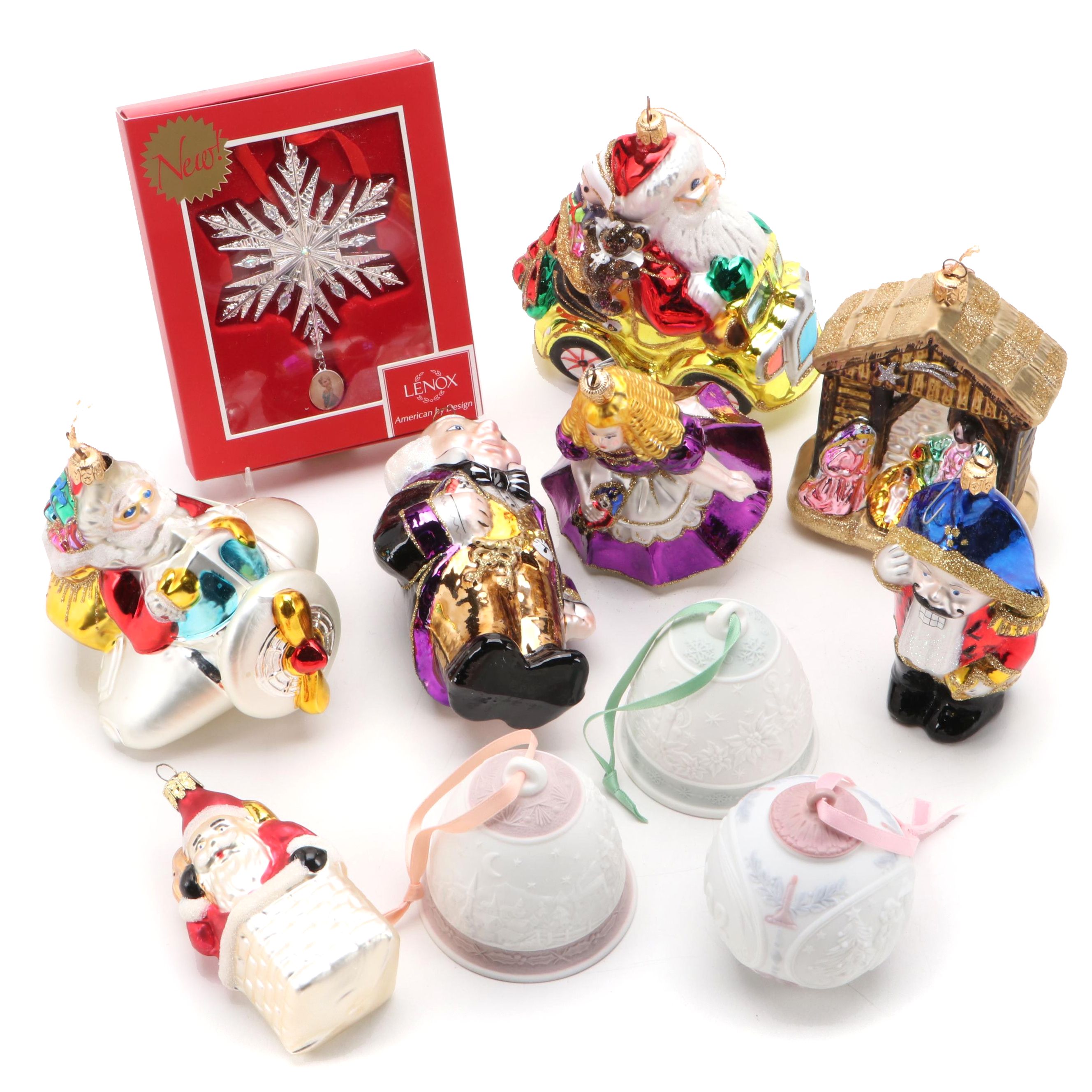 Lenox, Lladró Porcelain and Kurt Adler Polonaise Collection Glass Ornaments