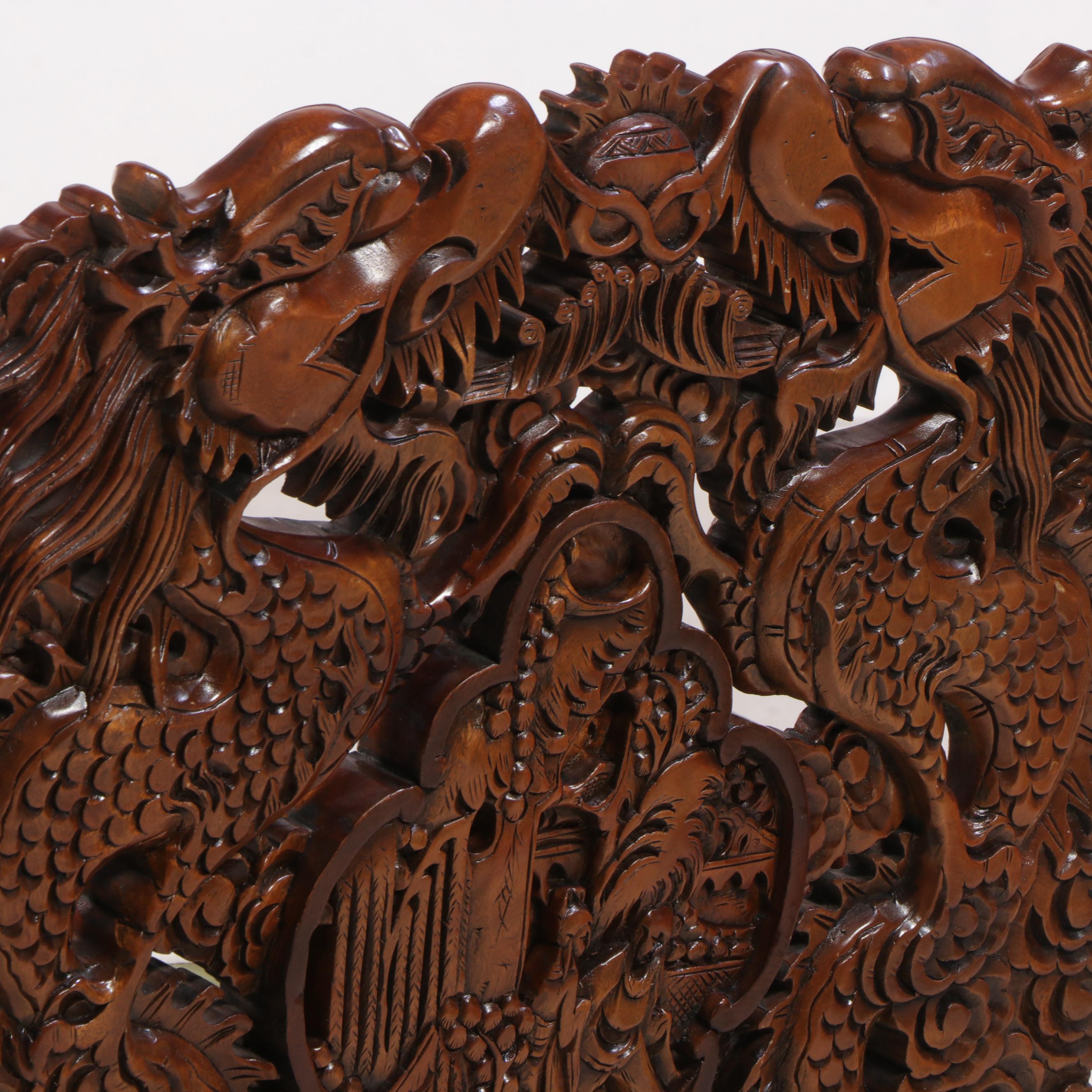 Chinese Dragon-Carved Hardwood Nine-Piece Dining Set