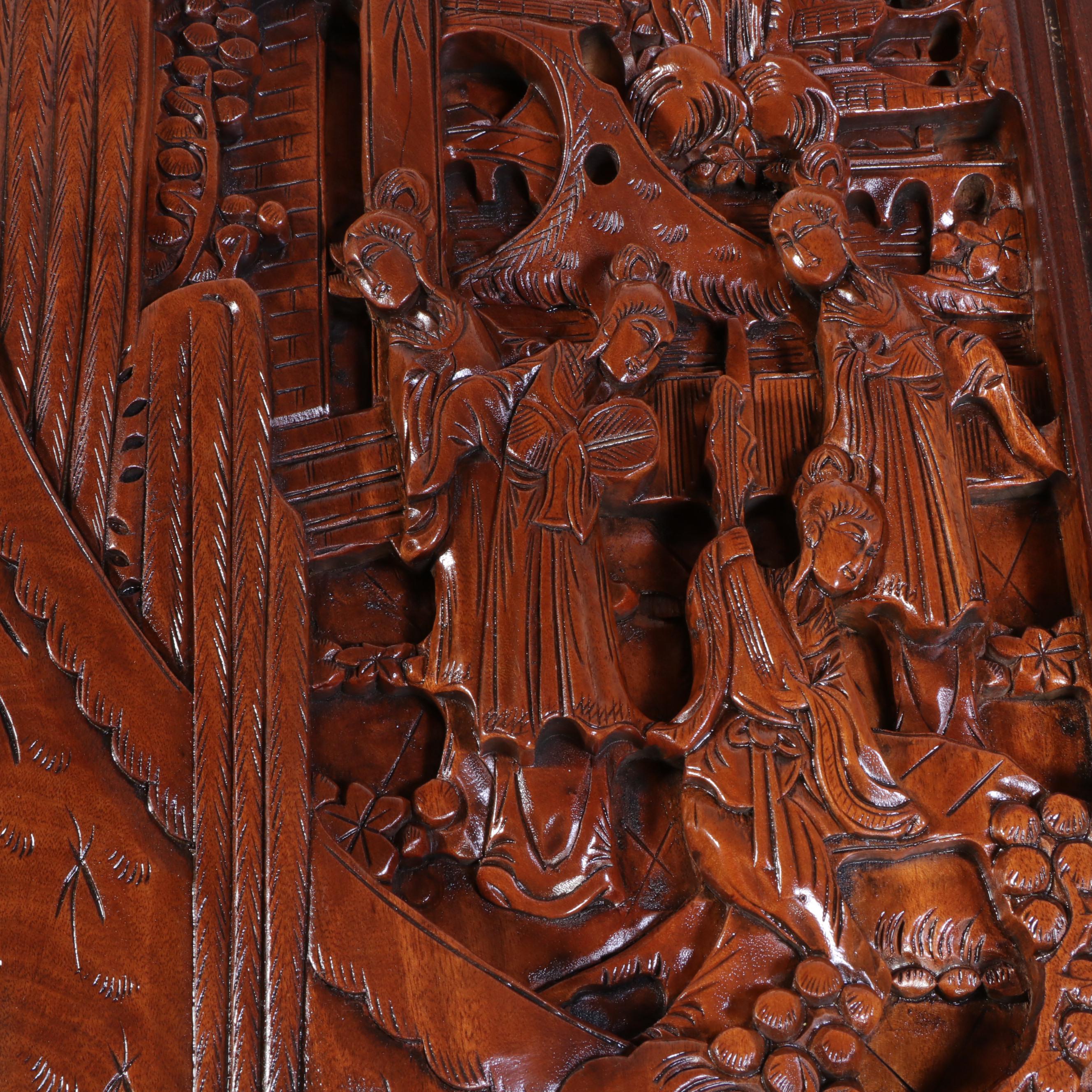 Chinese Dragon-Carved Hardwood Nine-Piece Dining Set