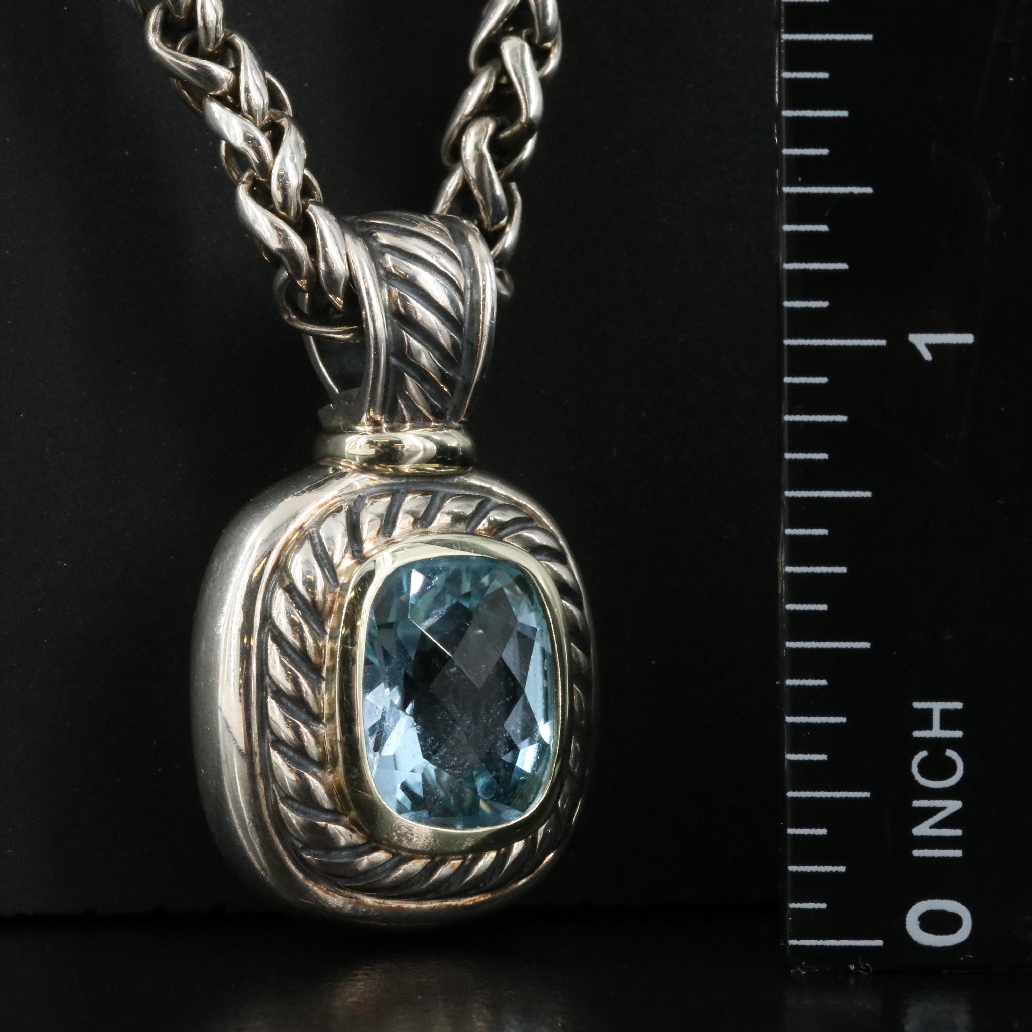 David Yurman "Albion" Sterling Sky Blue Topaz Enhancer Pendant Necklace