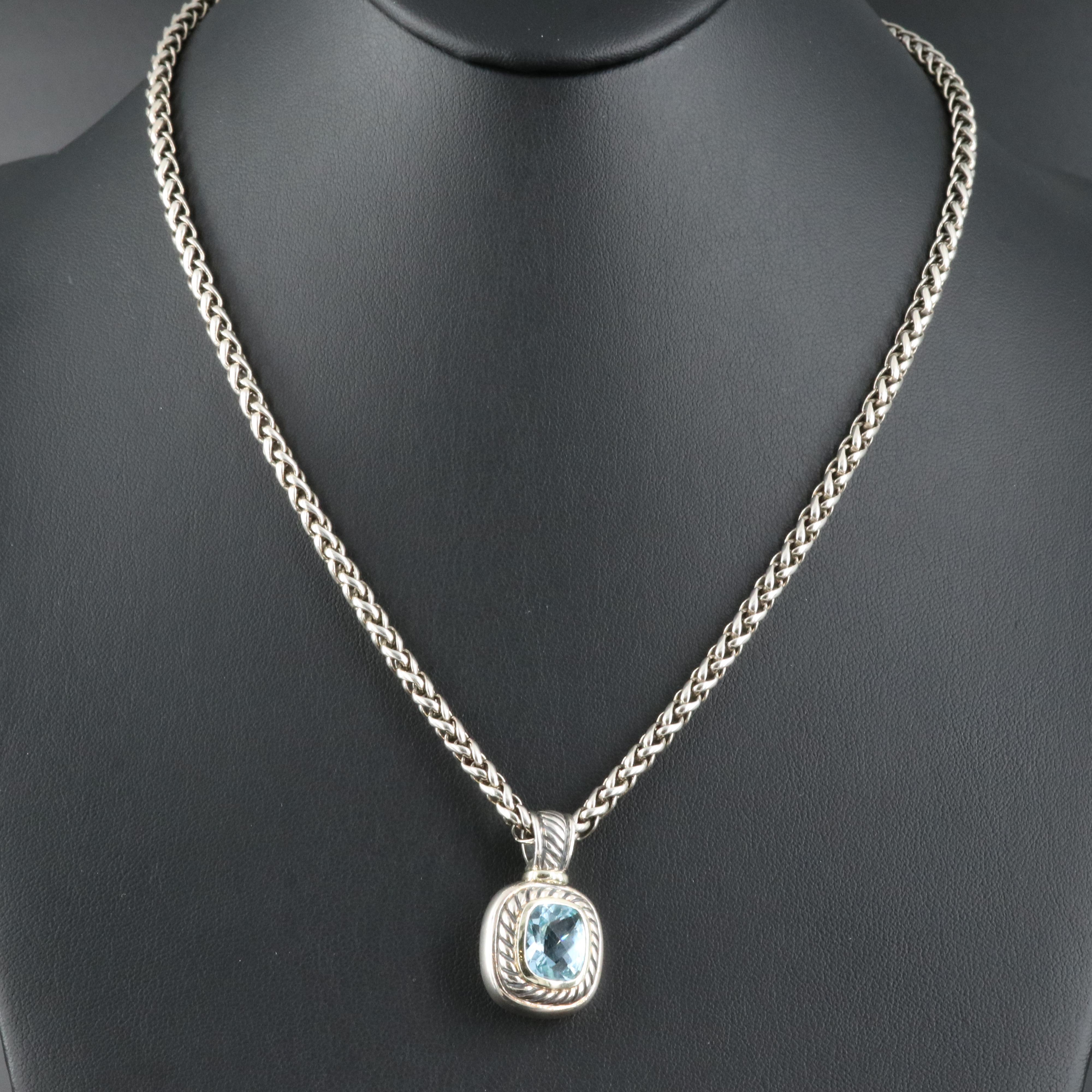 David Yurman "Albion" Sterling Sky Blue Topaz Enhancer Pendant Necklace
