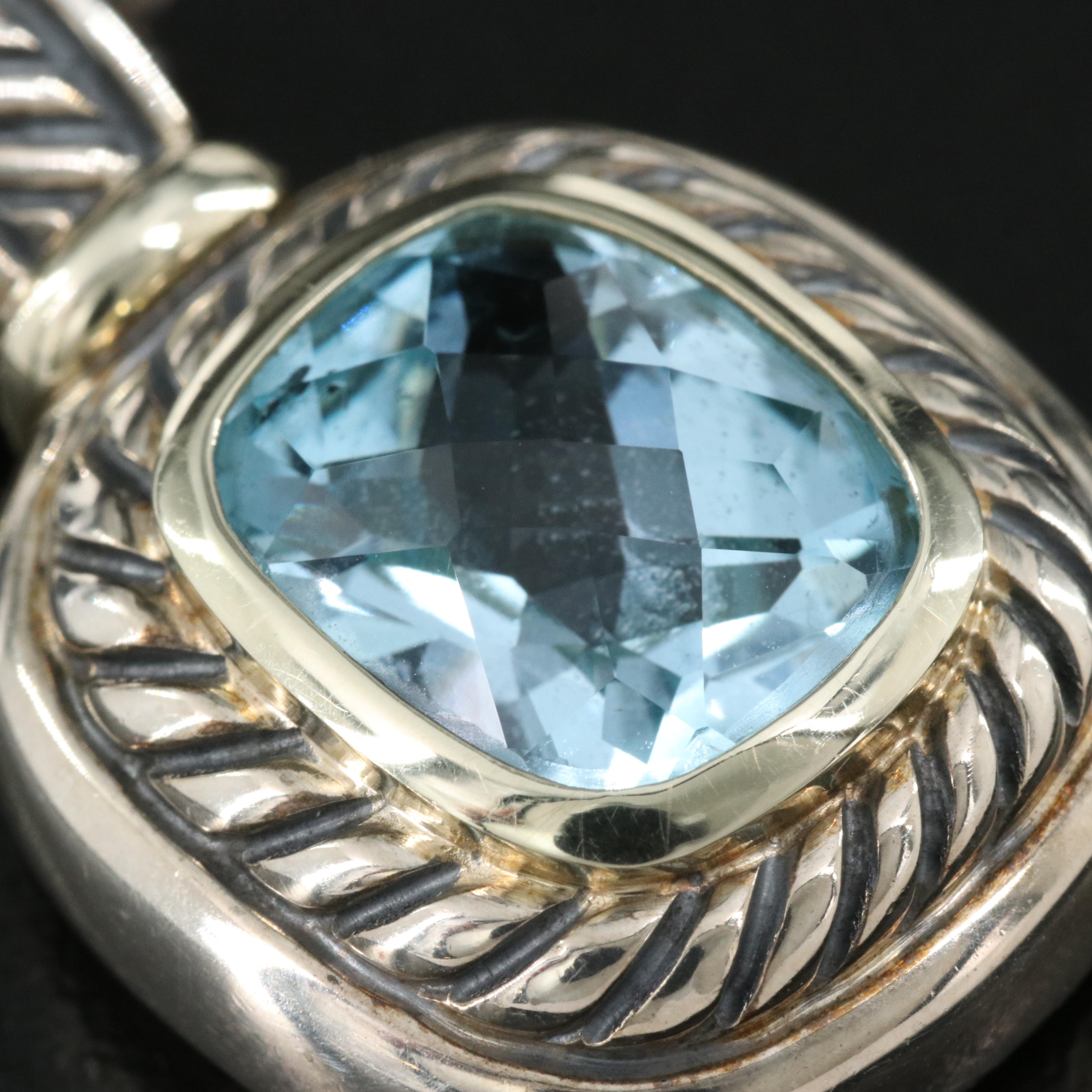 David Yurman "Albion" Sterling Sky Blue Topaz Enhancer Pendant Necklace