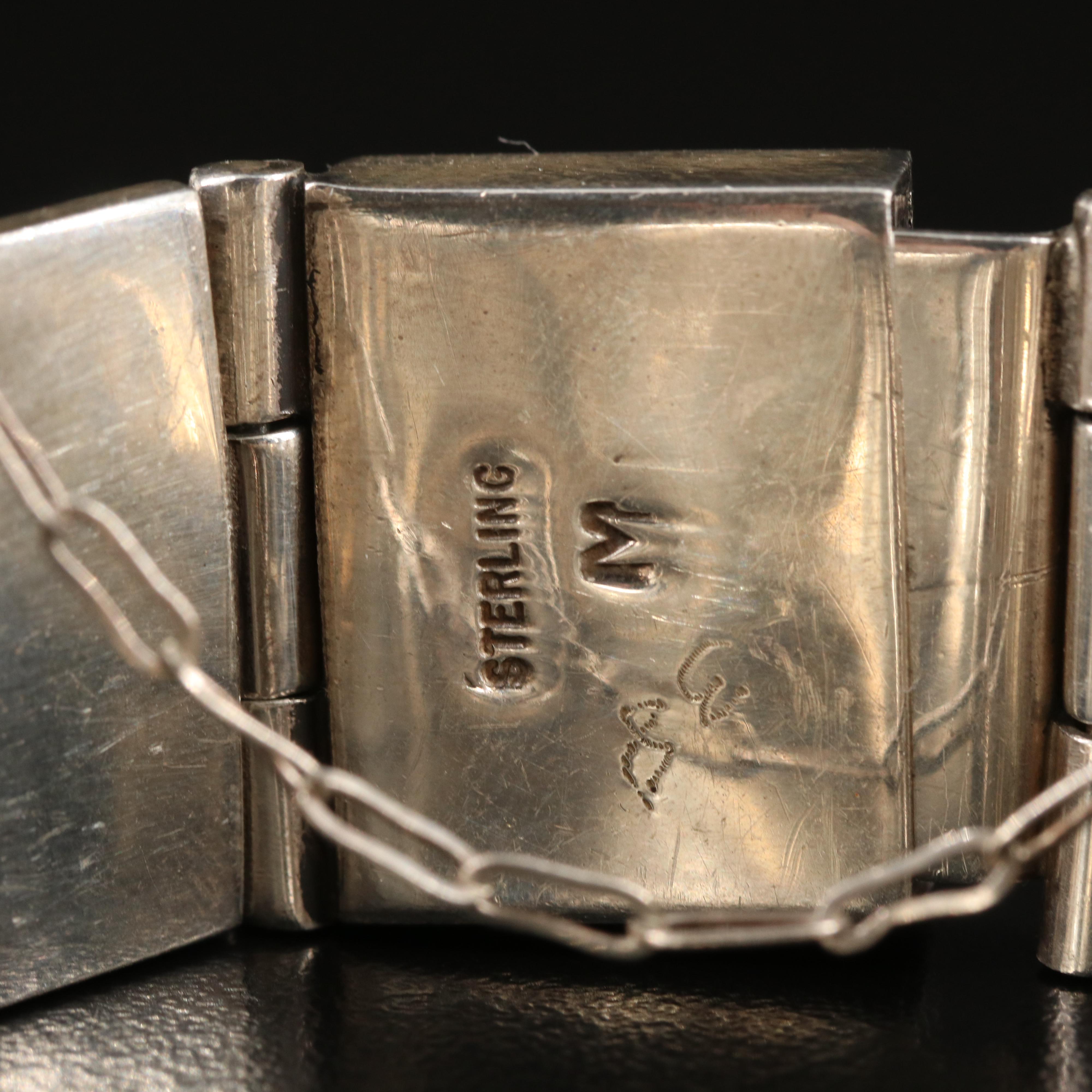 Signed Sterling Inlay Panel Bracelet
