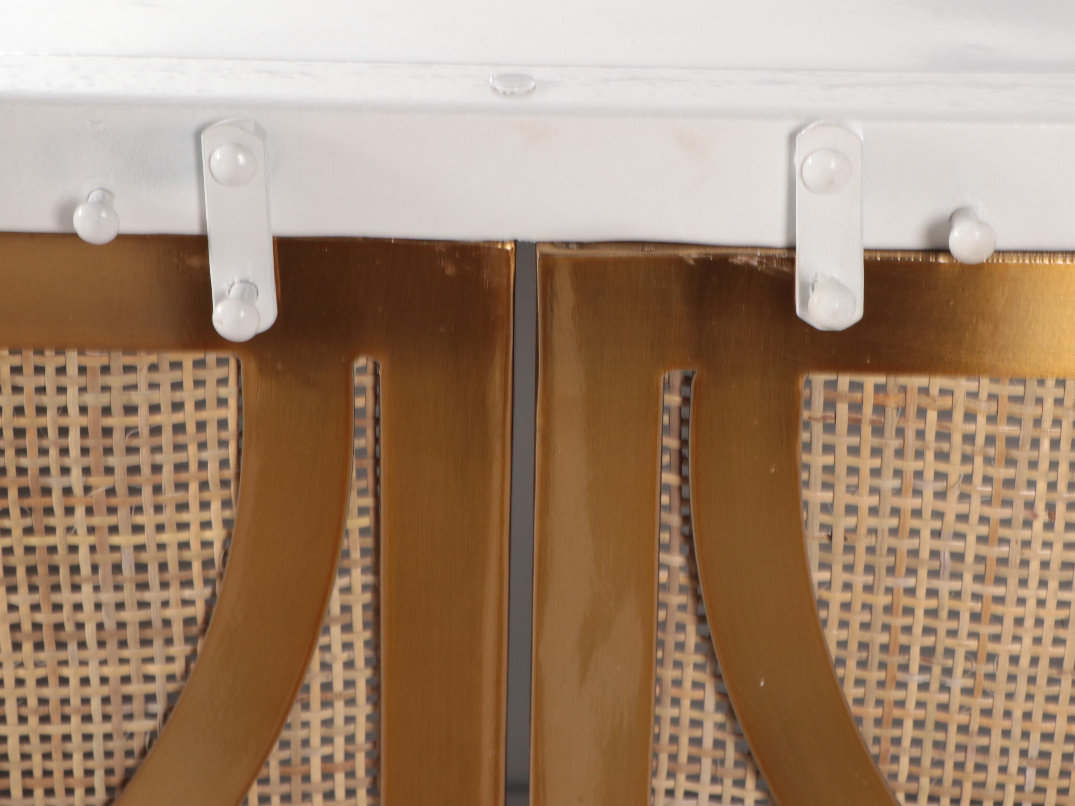 Matthew Izzo Home "Sofia" Brass, Painted Metal and Rattan 2-Door Sideboard