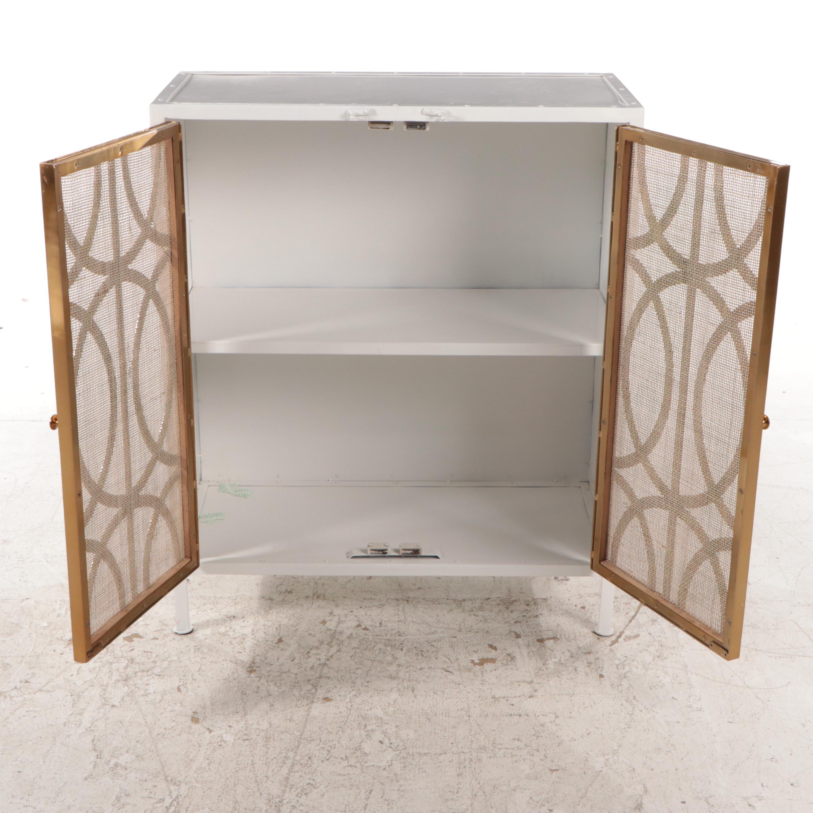 Matthew Izzo Home "Sofia" Brass, Painted Metal and Rattan 2-Door Sideboard