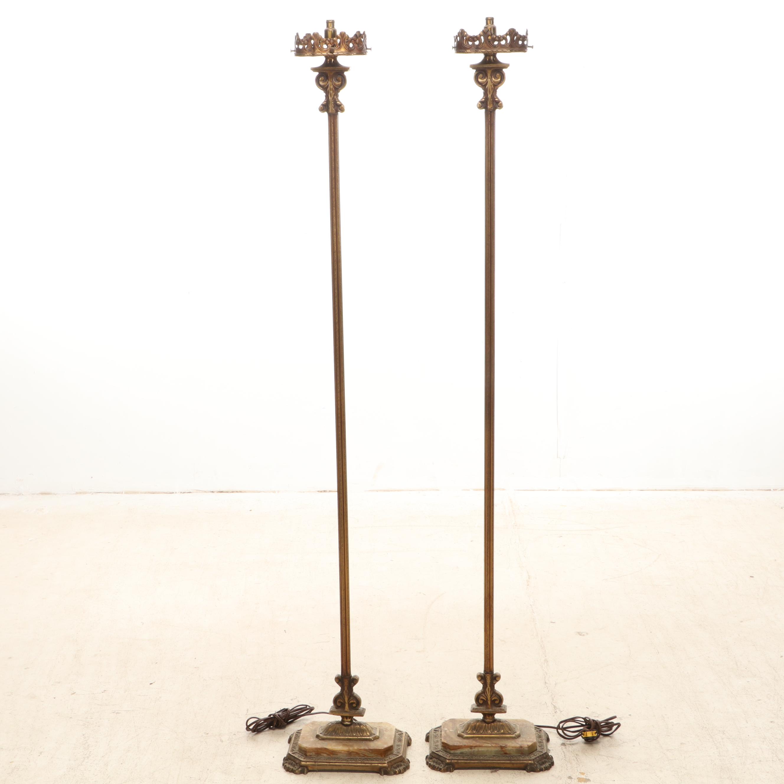 Milcast Late Victorian Style Brass Torchiere Floor Lamps, Early 20th C