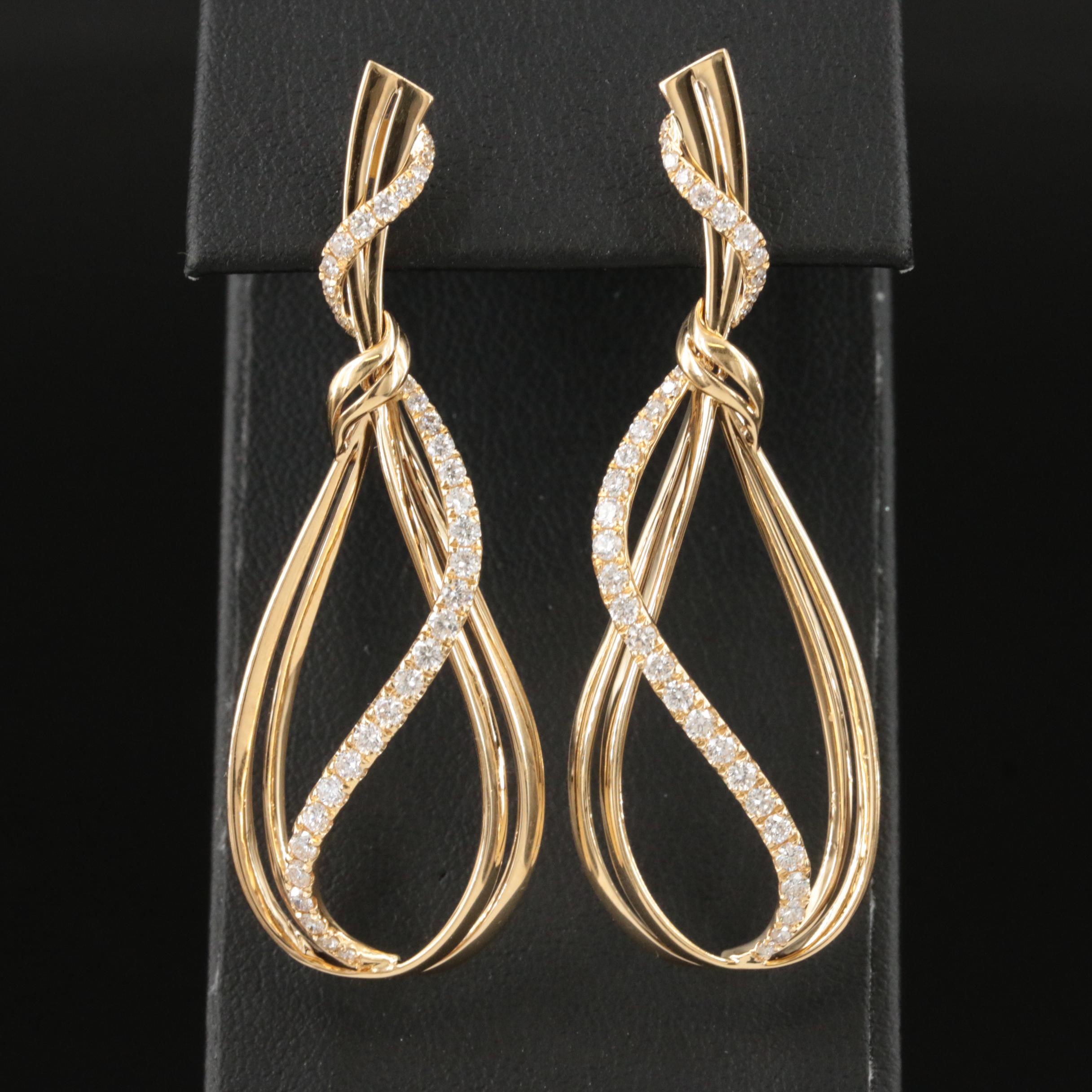 18K 0.96 CTW Diamond Teardrop Ribbon Earrings