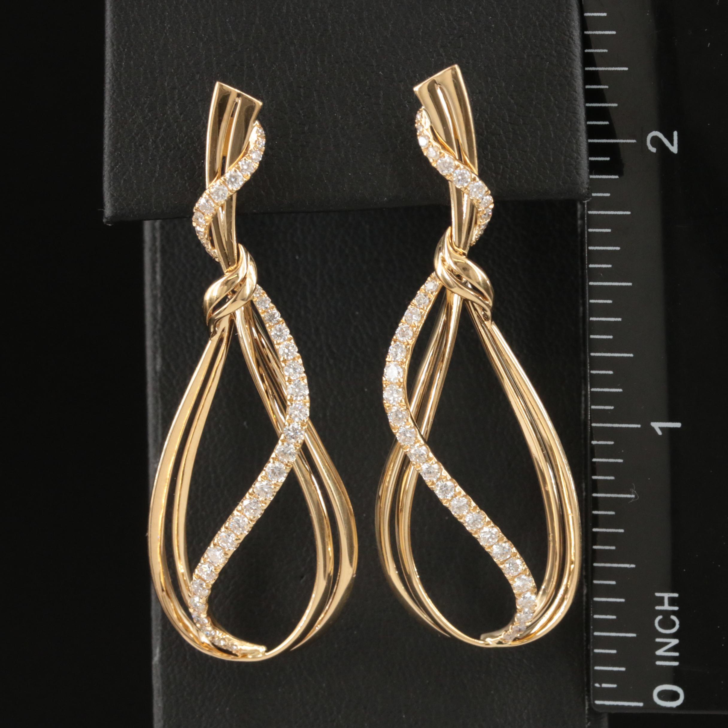 18K 0.96 CTW Diamond Teardrop Ribbon Earrings