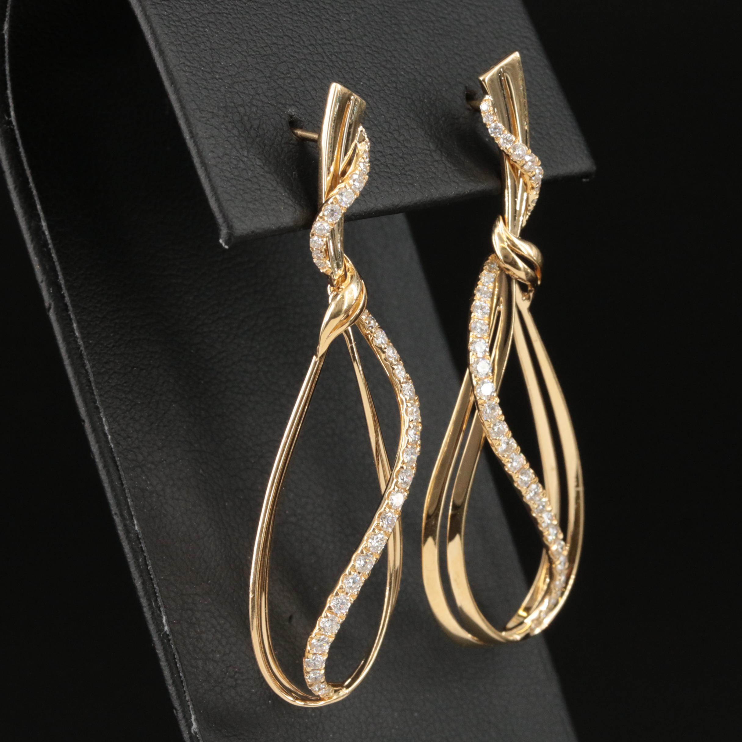 18K 0.96 CTW Diamond Teardrop Ribbon Earrings