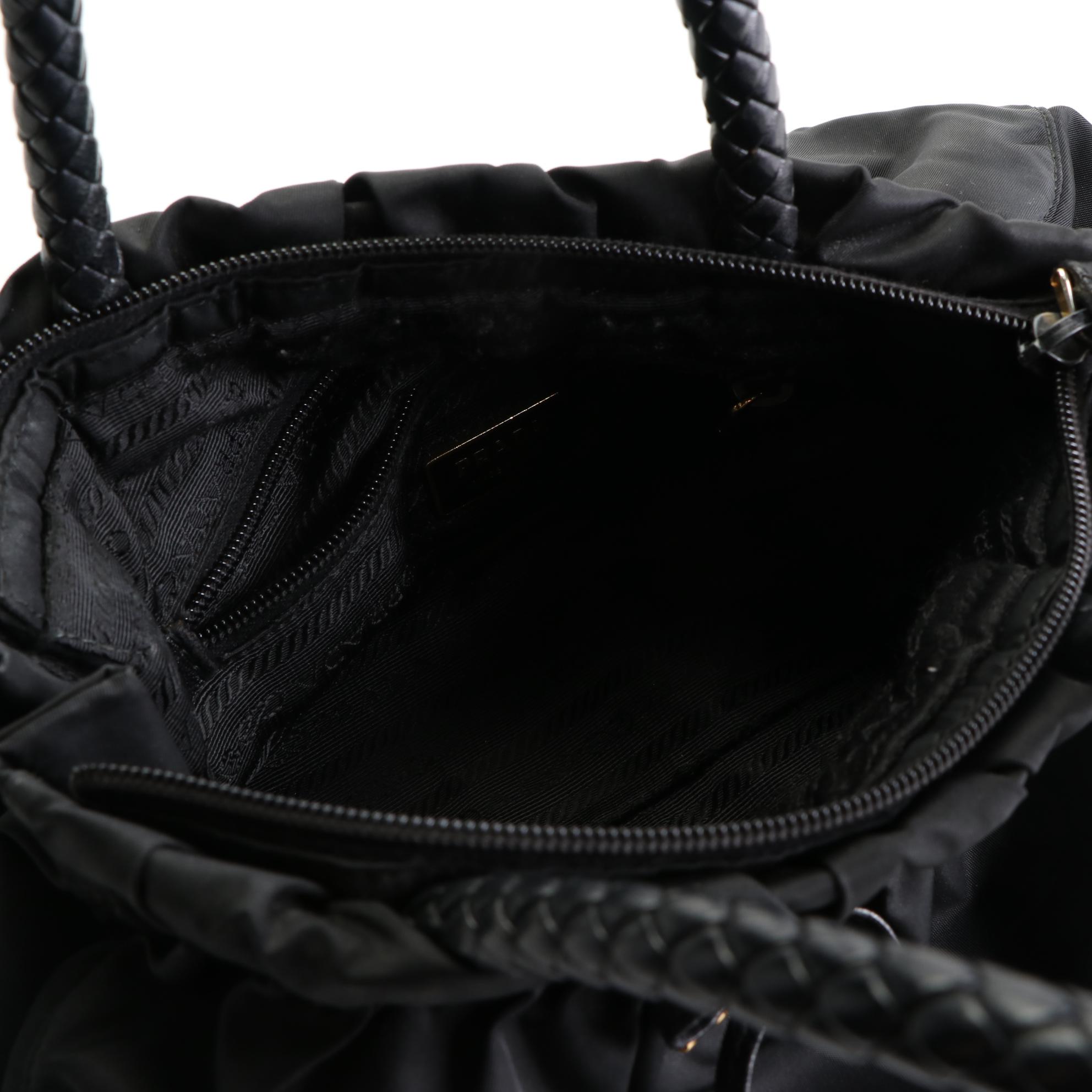 Prada Tessuto Nylon and Braided Leather Handle Two-Way Bag