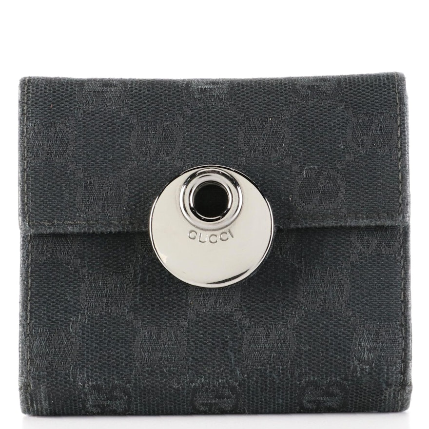 Gucci Eclipse Compact Wallet in Black GG Canvas and Cinghiale Leather