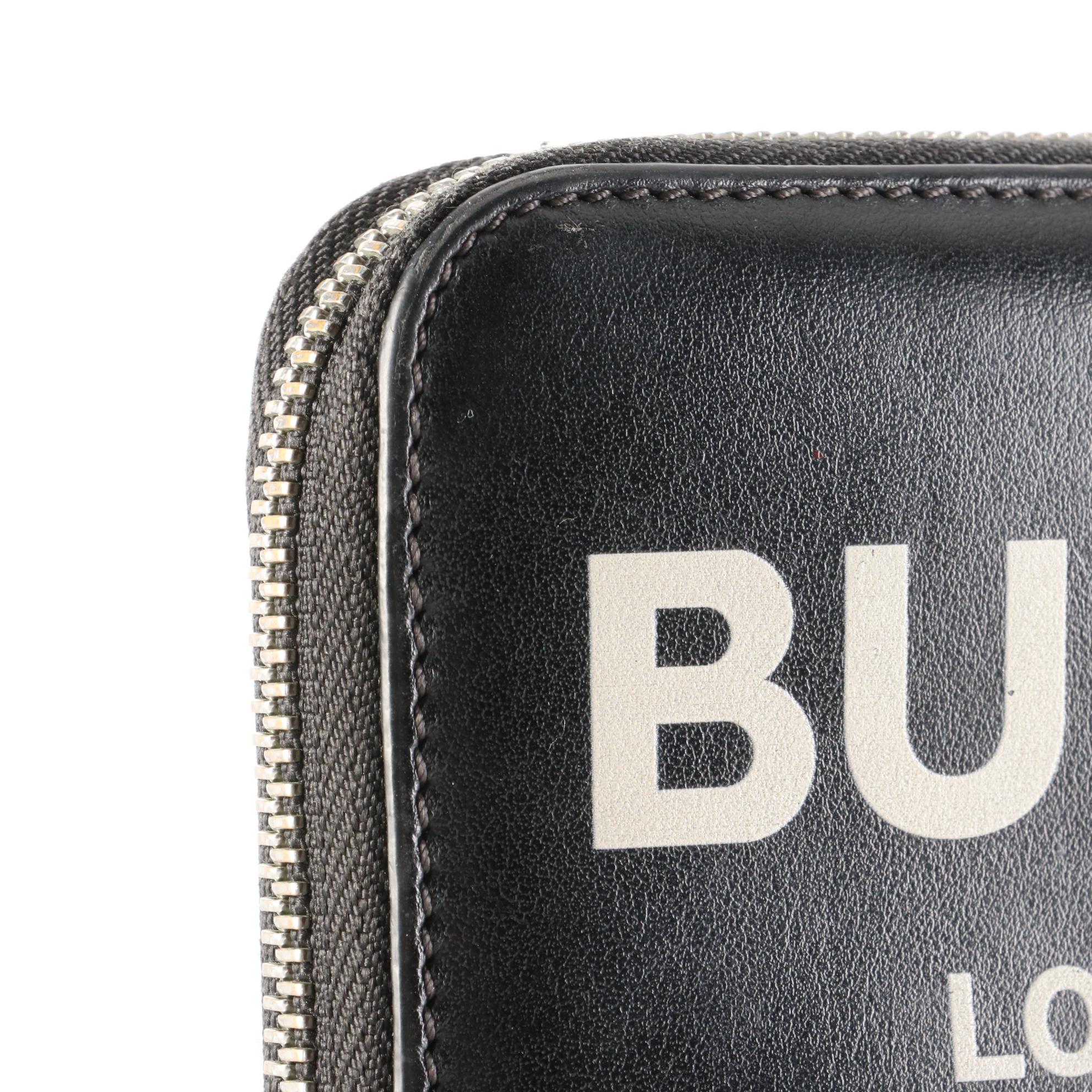 Burberry Logo Zip-Around Wallet in Smooth Black Leather