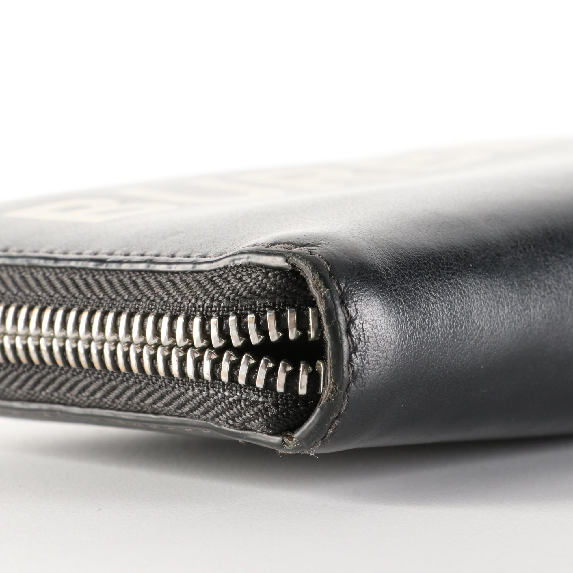Burberry Logo Zip-Around Wallet in Smooth Black Leather