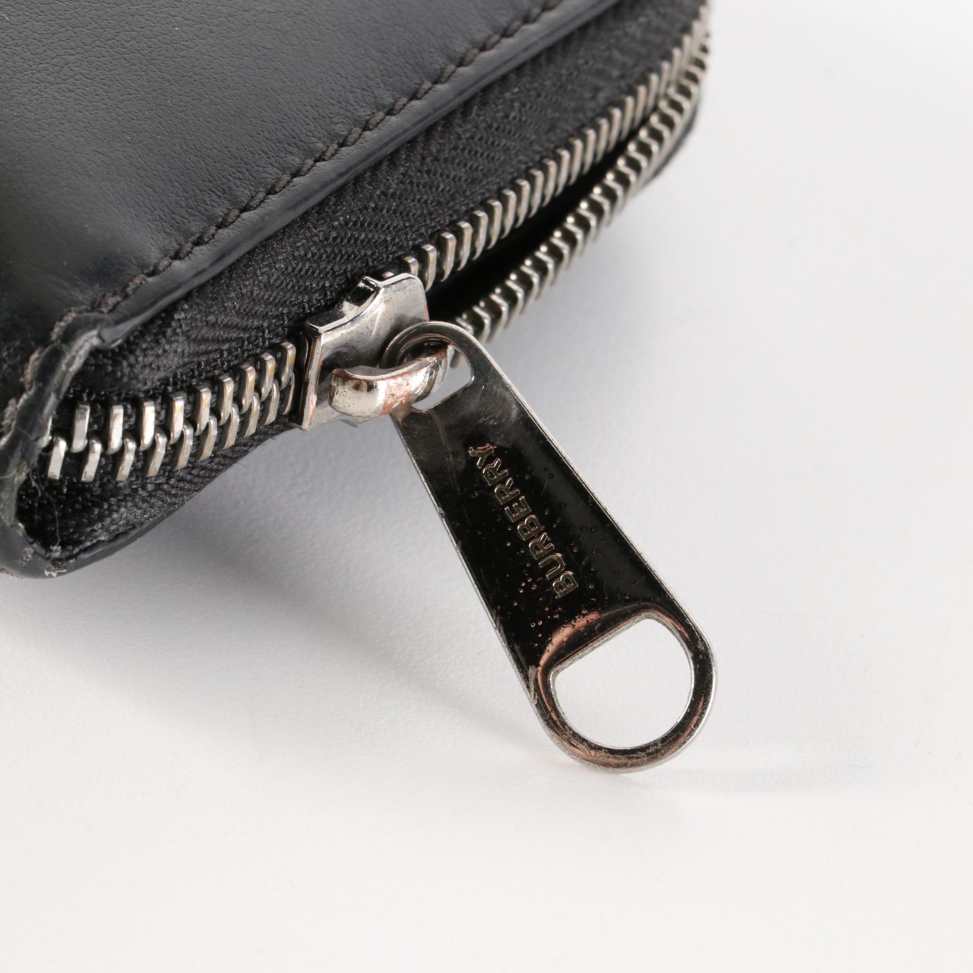Burberry Logo Zip-Around Wallet in Smooth Black Leather