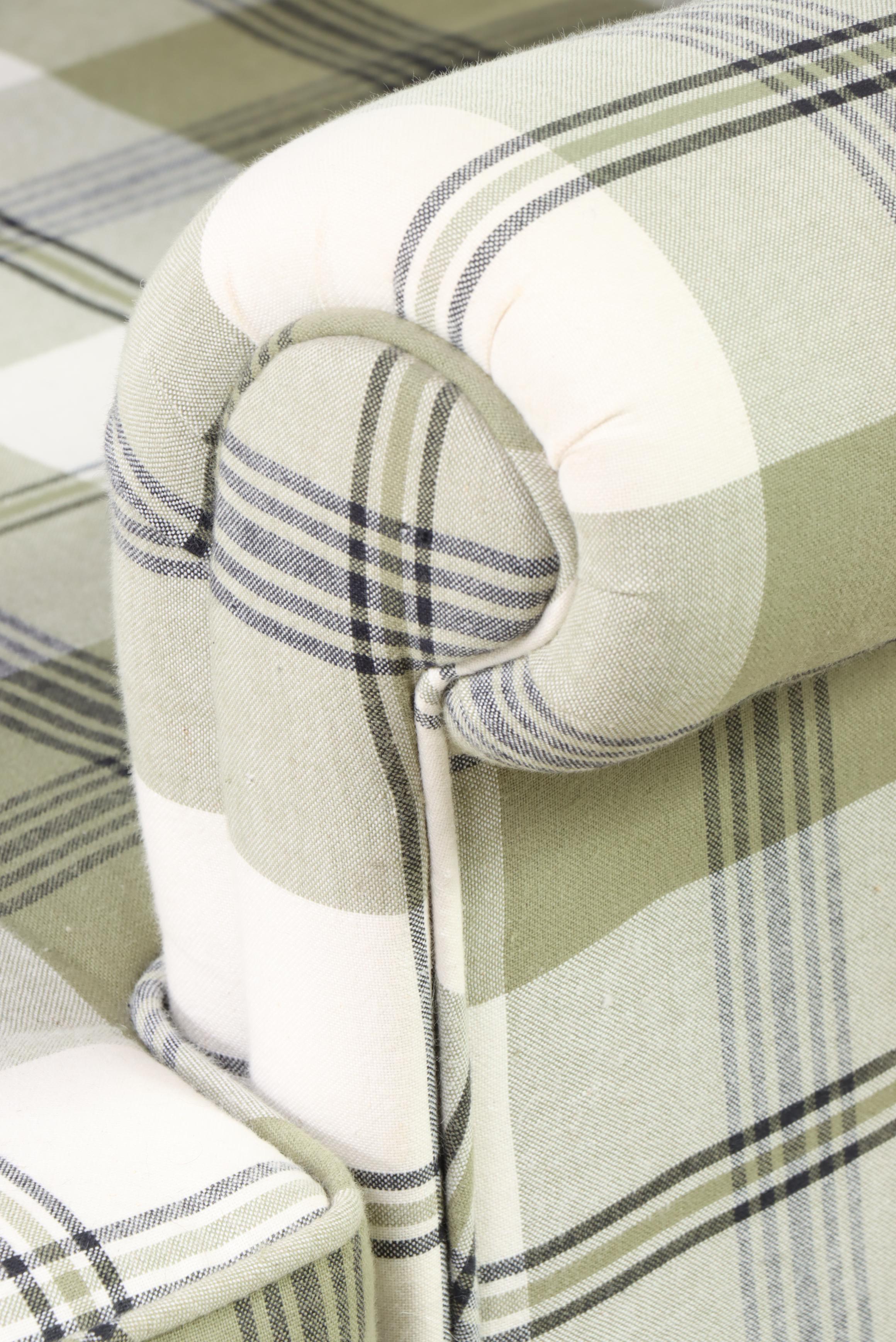 Consider H. Willett Federal Style Plaid Wingback Armchair, Late 20th Century