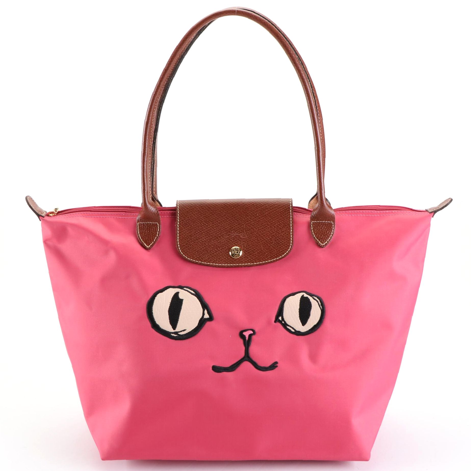 Longchamp Le Pliage Neo Miaou Cat Large Tote in Nylon and Leather