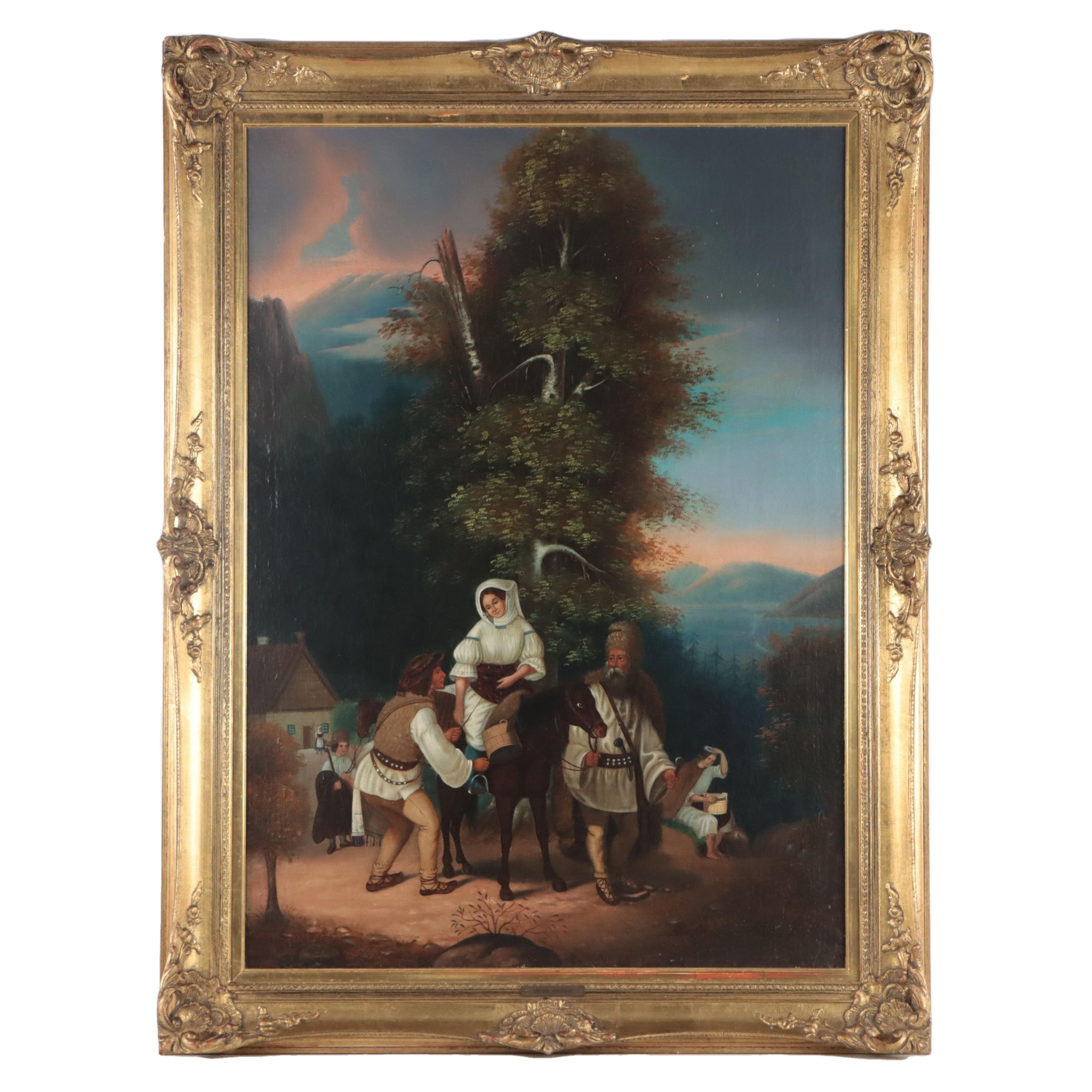 Istvan Szkicsak-Klinovszky Oil Painting "Vásárra nduló román család"