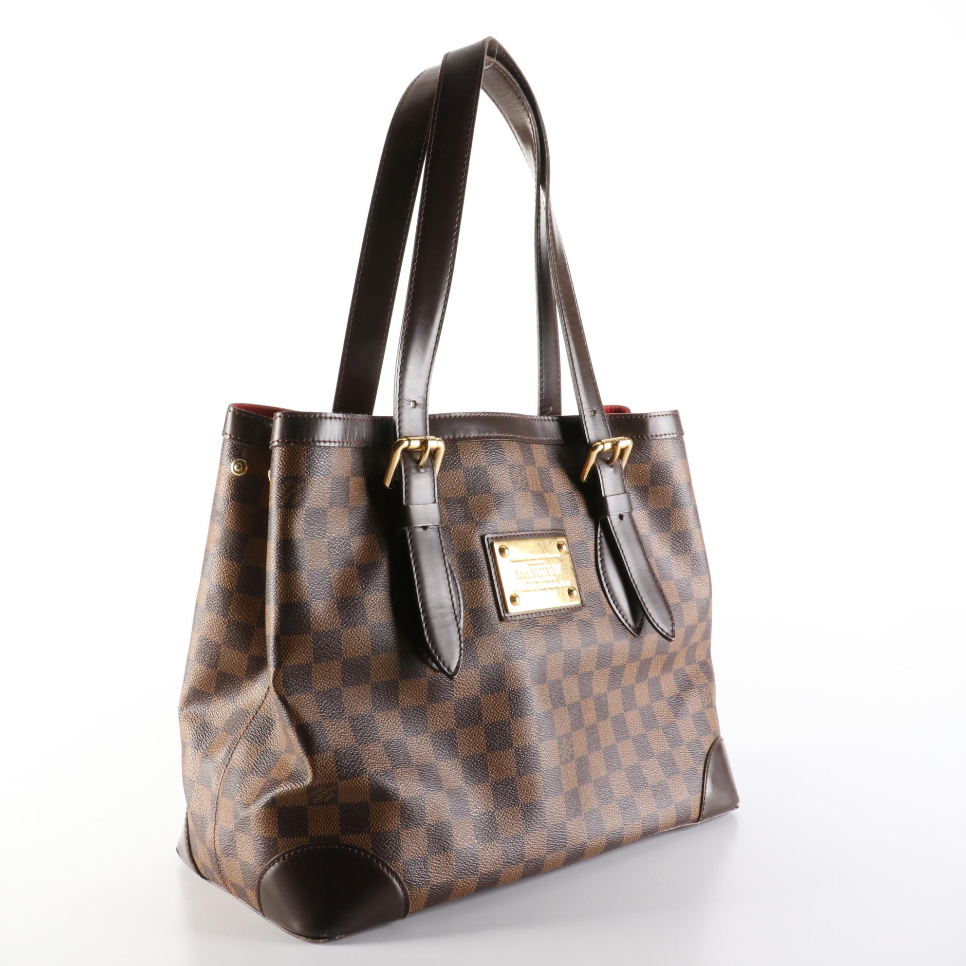 Louis Vuitton Hampstead MM Bag in Damier Ebene Canvas and Smooth Leather